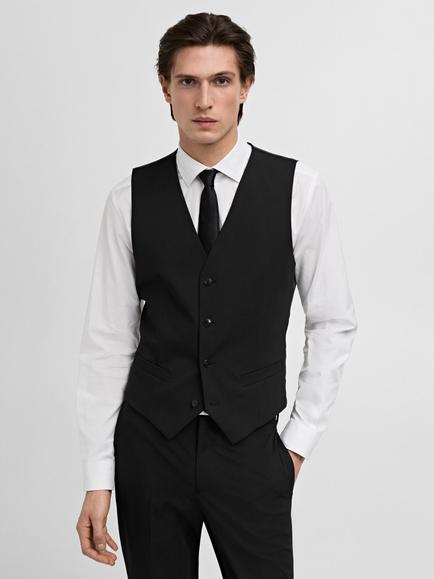 Mango Paris Tailored Waistcoat, Black, Black