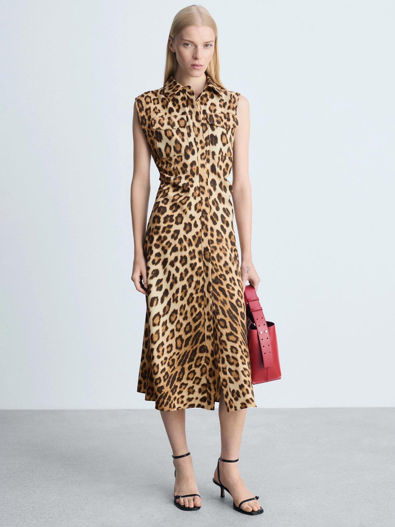 Product image 1 of 8, which shows Mango Miriam Leopard Print Shirt Dress, Brown, 10