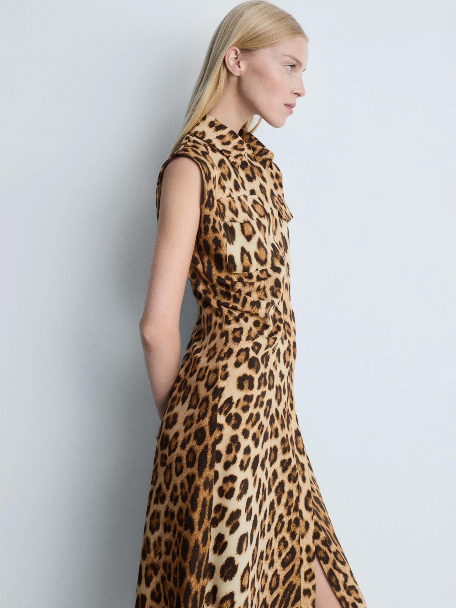 Product image 3 of 8, which shows Mango Miriam Leopard Print Shirt Dress, Brown, 10