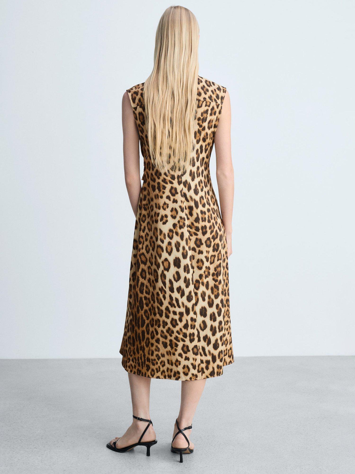 Product image 4 of 8, which shows Mango Miriam Leopard Print Shirt Dress, Brown, 10