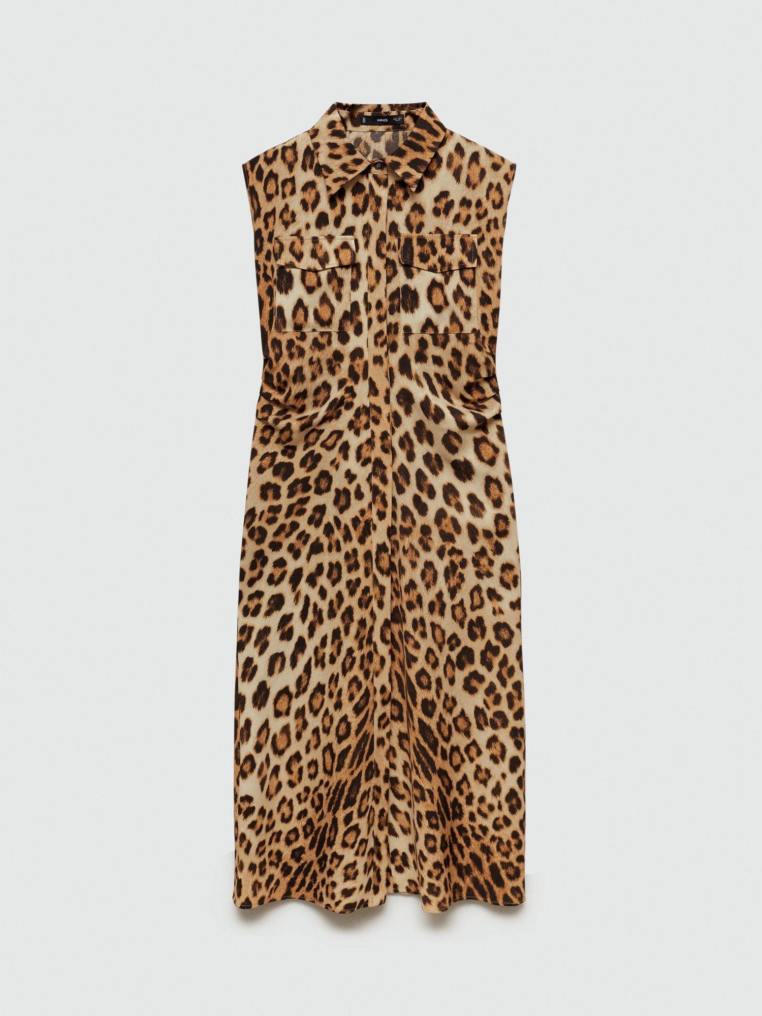 Product image 6 of 8, which shows Mango Miriam Leopard Print Shirt Dress, Brown, 10