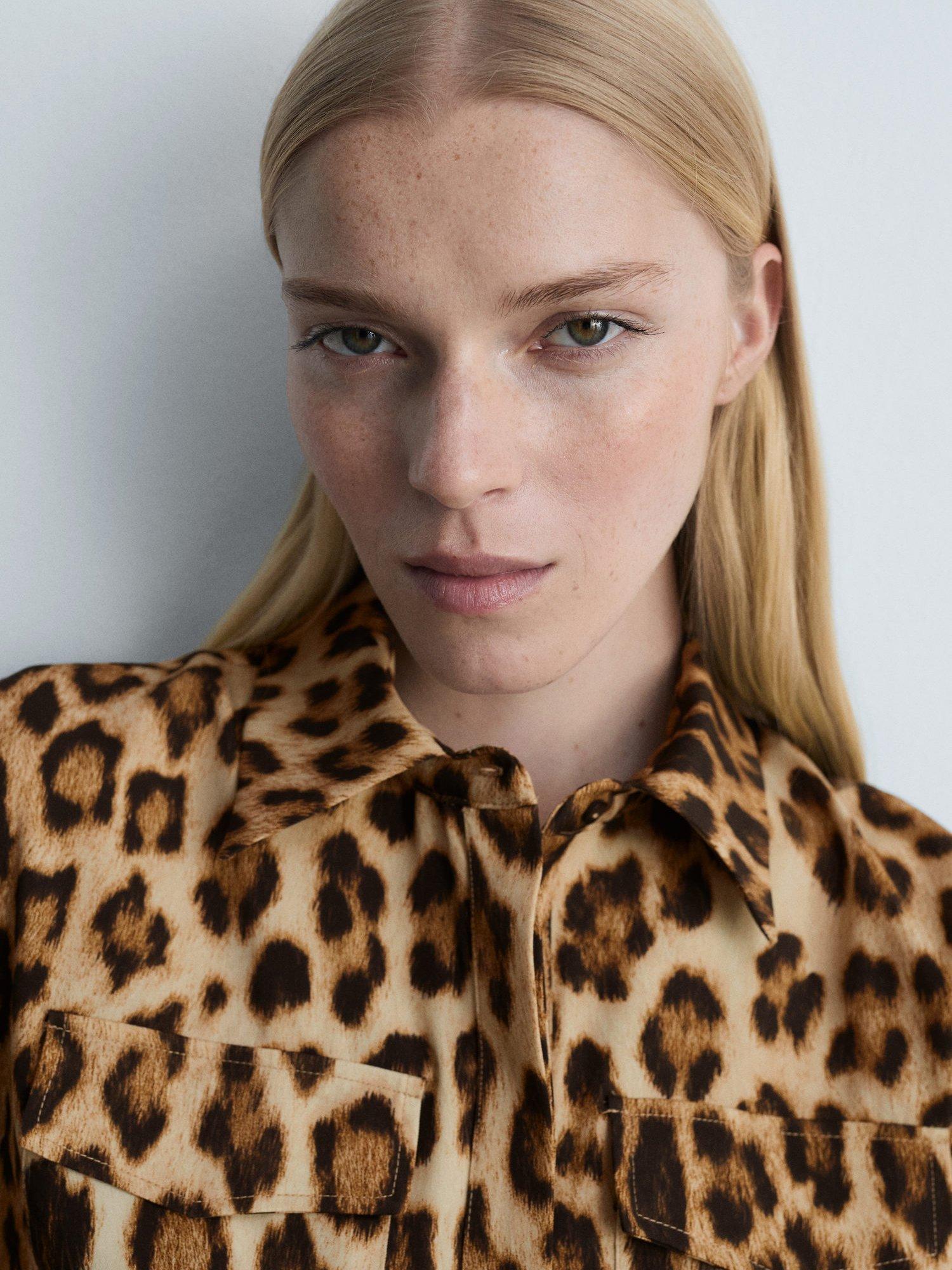 Product image 8 of 8, which shows Mango Miriam Leopard Print Shirt Dress, Brown, 10