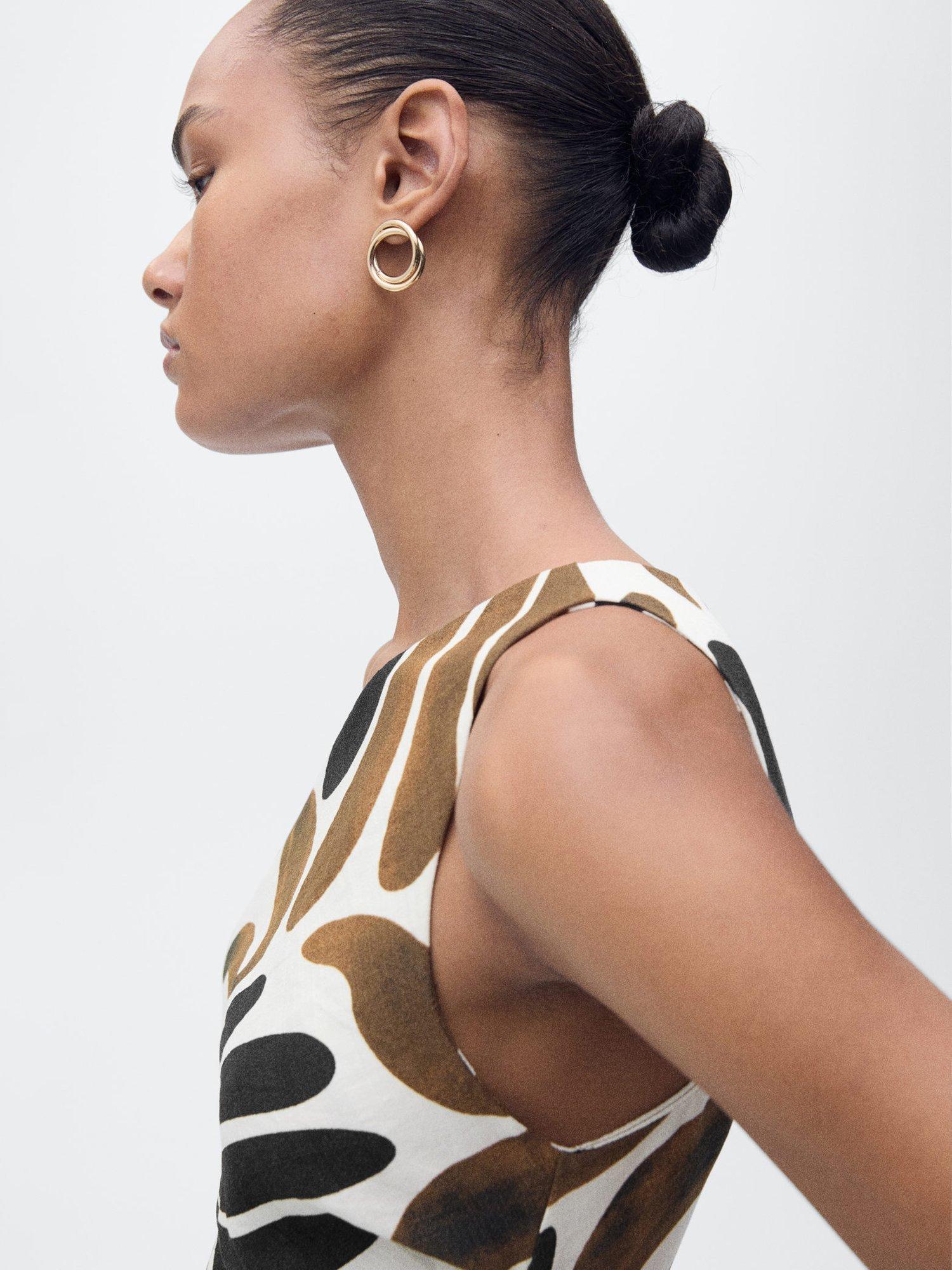 Product image 6 of 9, which shows Mango Nata Leaves One Shoulder Dress, Brown, 14