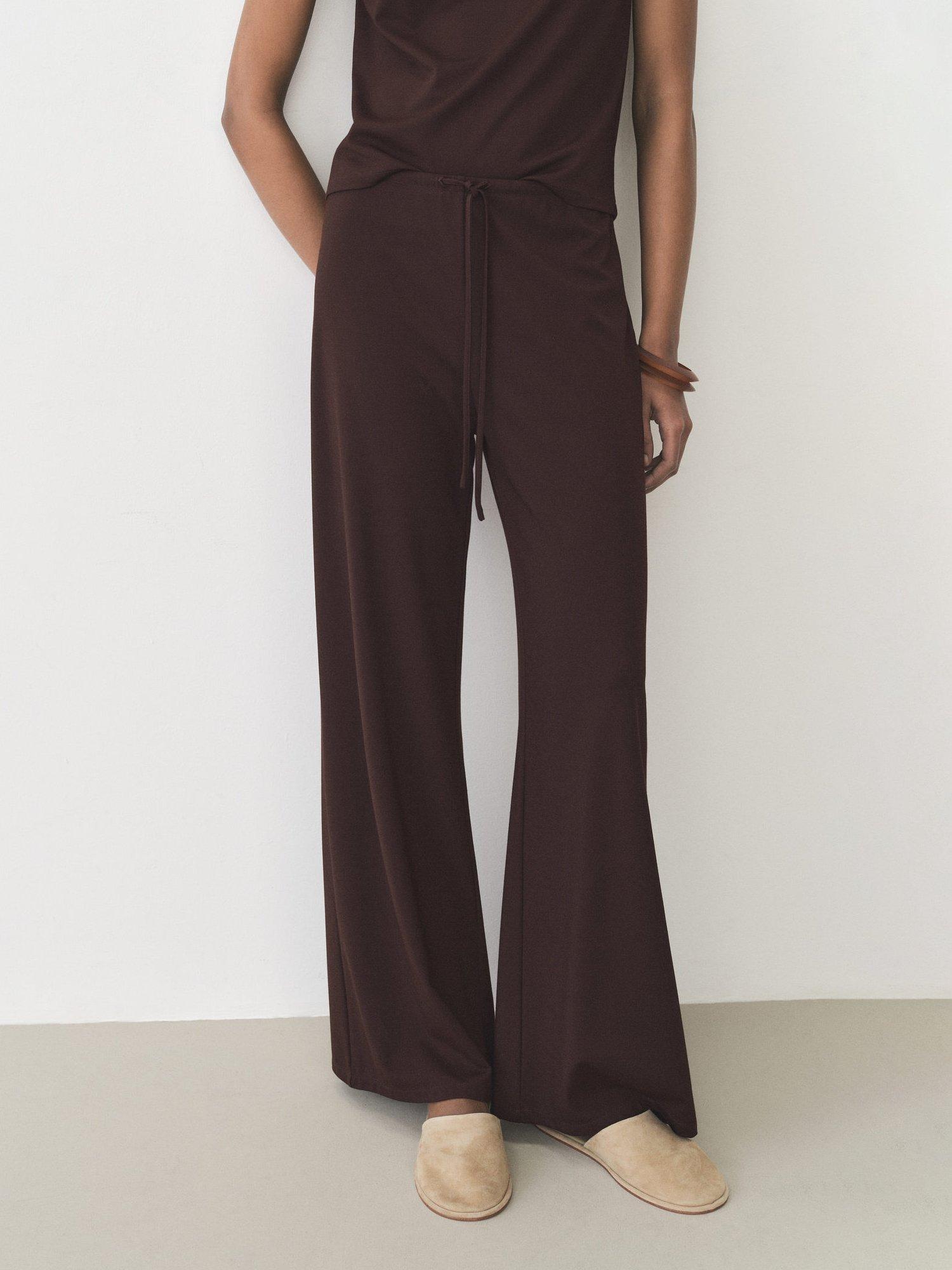 Mango Candela Wide Leg Trousers, Dark Brown