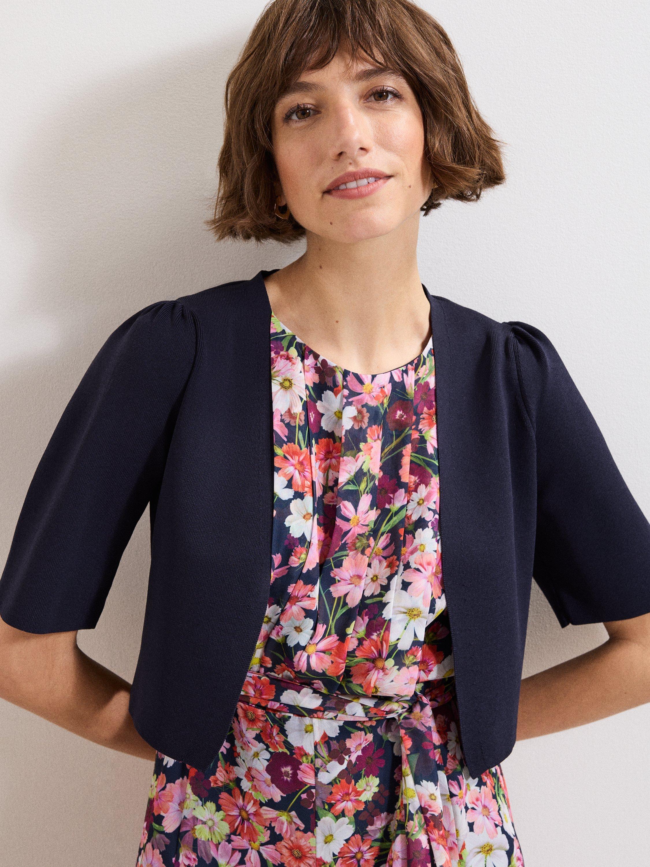 Product image 1 of 7, which shows Phase Eight Delphine Cover Up Bolero Fine Knit Jacket, Navy, XS