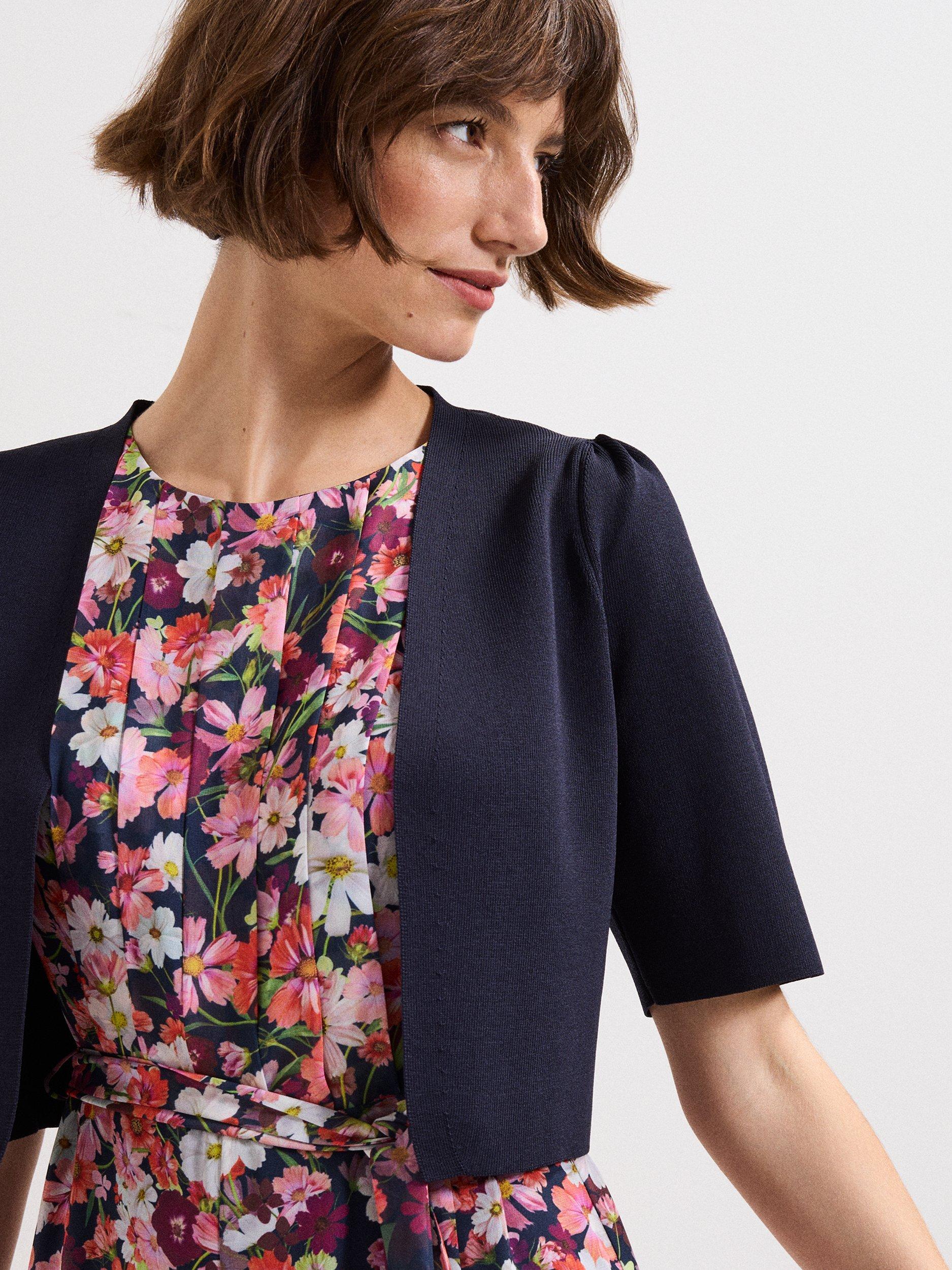 Product image 4 of 7, which shows Phase Eight Delphine Cover Up Bolero Fine Knit Jacket, Navy, XS