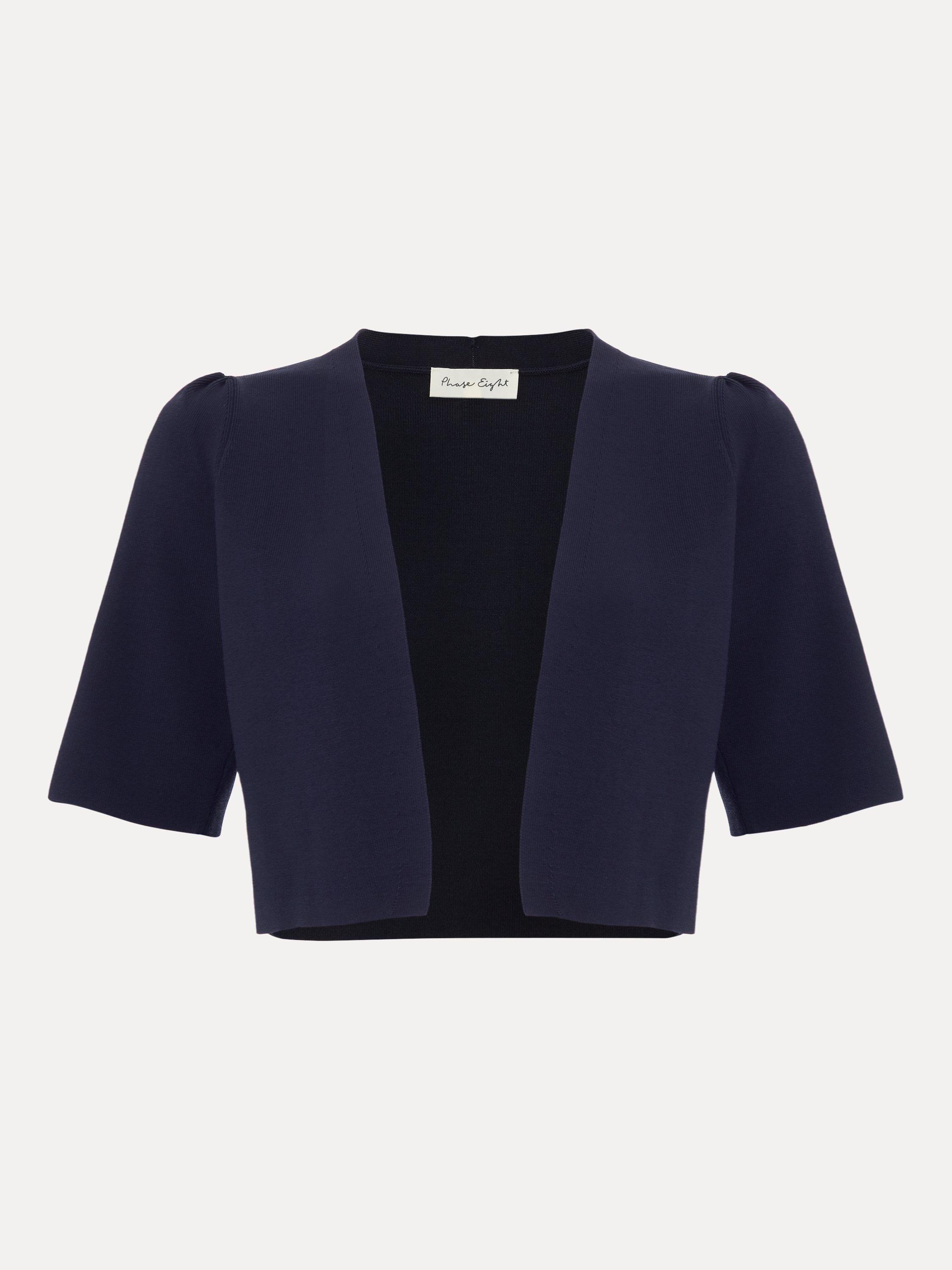 Product image 5 of 7, which shows Phase Eight Delphine Cover Up Bolero Fine Knit Jacket, Navy, XS