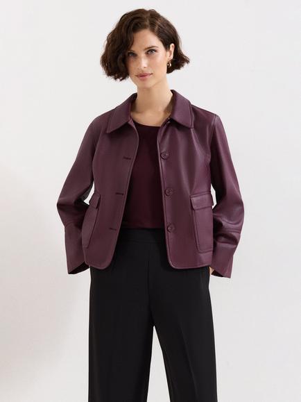 Phase Eight Malina Pleat Back Faux Leather Jacket, Burgundy, Burgundy