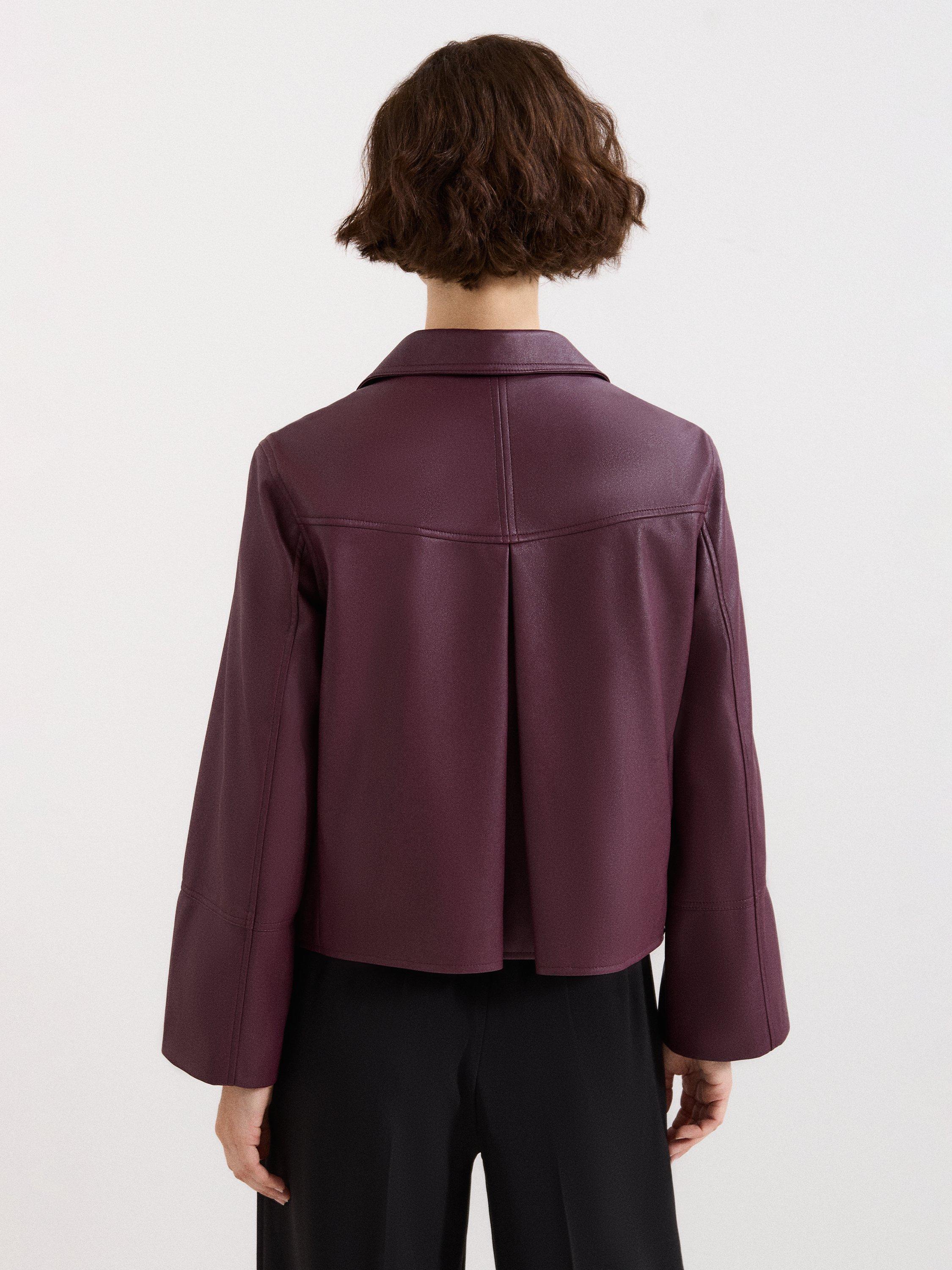 Product image 2 of 9, which shows Phase Eight Malina Pleat Back Faux Leather Jacket, Burgundy, 12