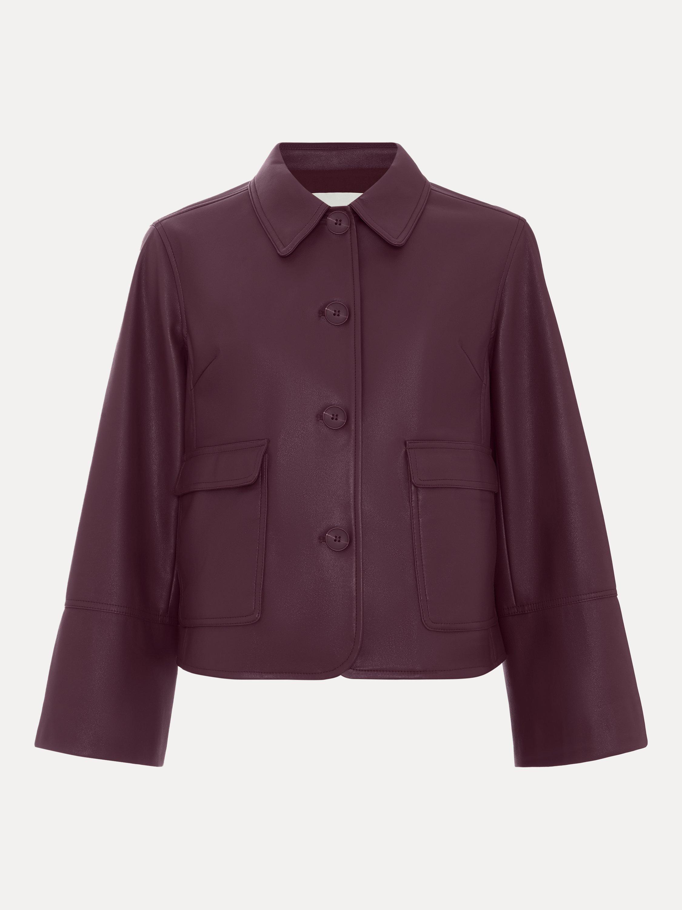 Product image 5 of 9, which shows Phase Eight Malina Pleat Back Faux Leather Jacket, Burgundy, 12