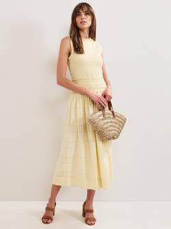 Phase Eight Flared Sleeveless Midi Buttermilk Dress, Yellow