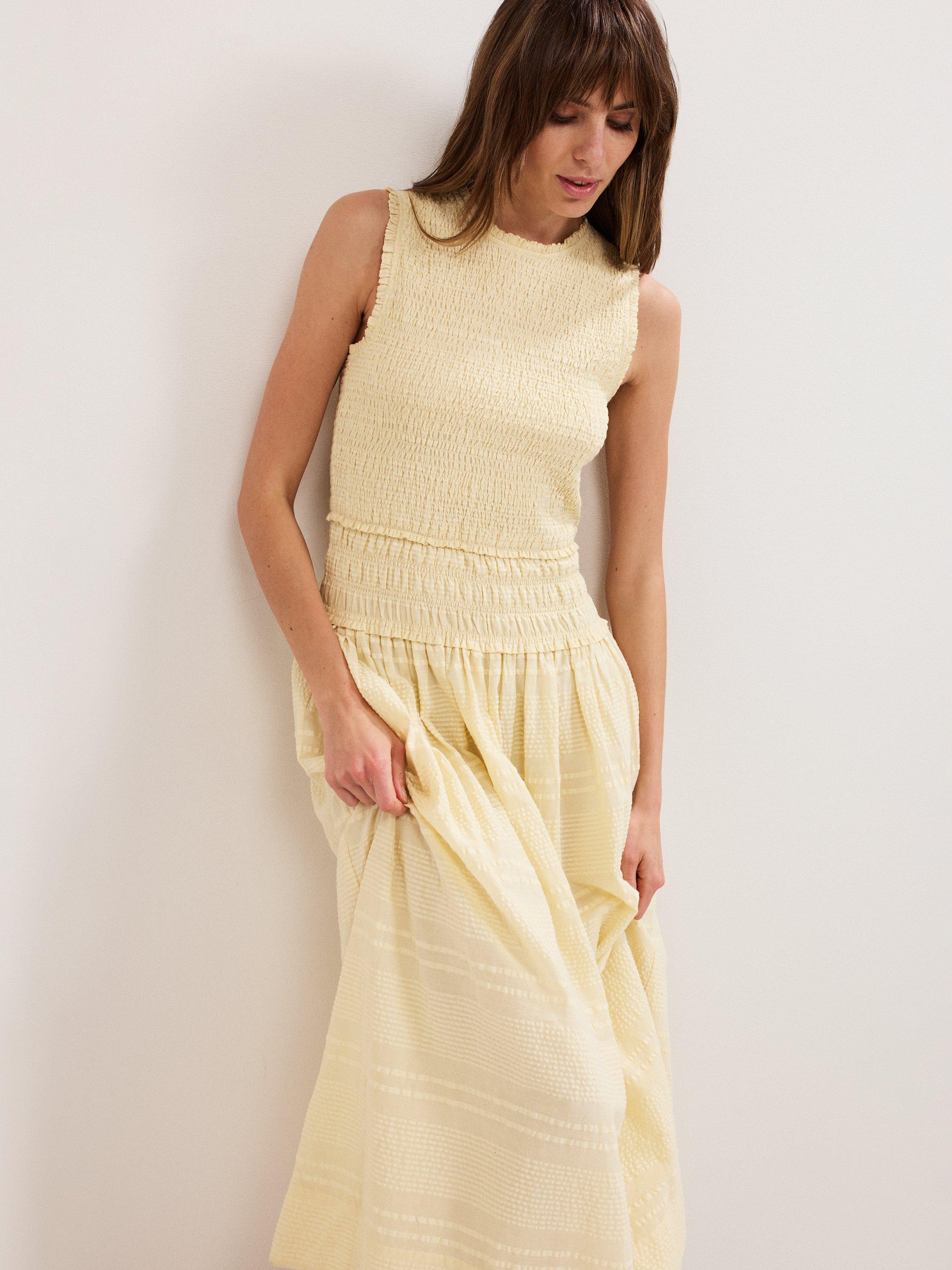 Product image 3 of 7, which shows Phase Eight Flared Sleeveless Midi Buttermilk Dress, Yellow, 10