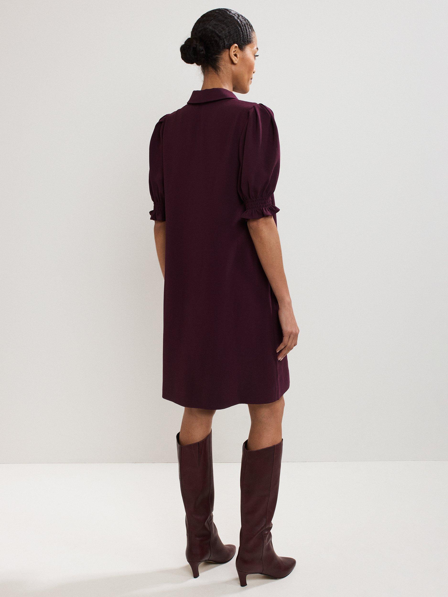 Product image 2 of 6, which shows Phase Eight Candice Scallop Shirt Dress, Burgundy, 6
