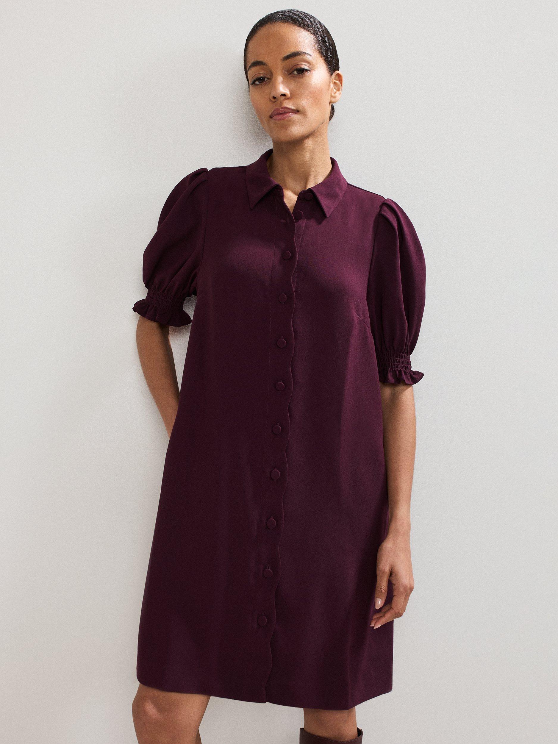 Product image 3 of 6, which shows Phase Eight Candice Scallop Shirt Dress, Burgundy, 6
