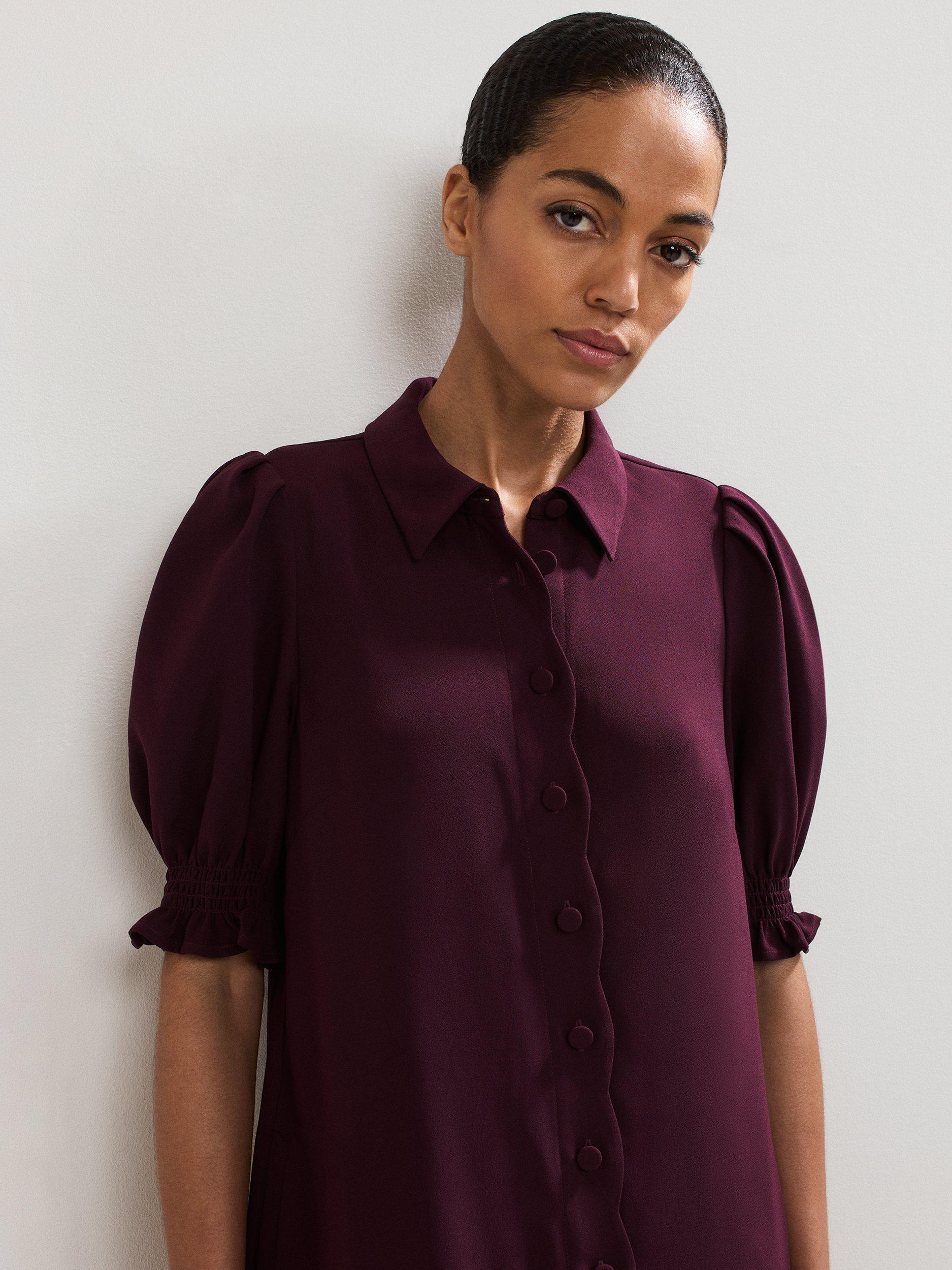 Product image 4 of 6, which shows Phase Eight Candice Scallop Shirt Dress, Burgundy, 6