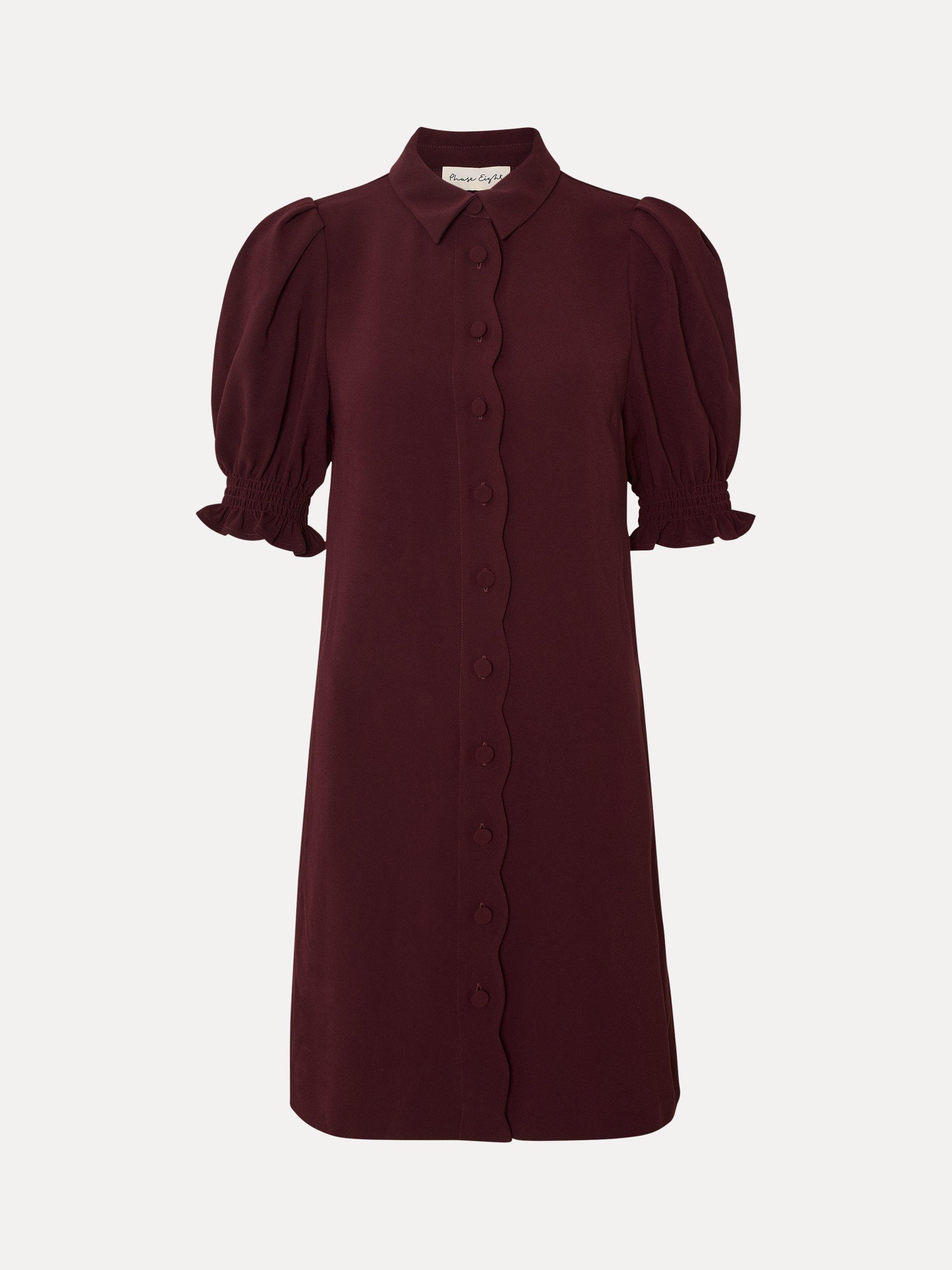 Product image 5 of 6, which shows Phase Eight Candice Scallop Shirt Dress, Burgundy, 6