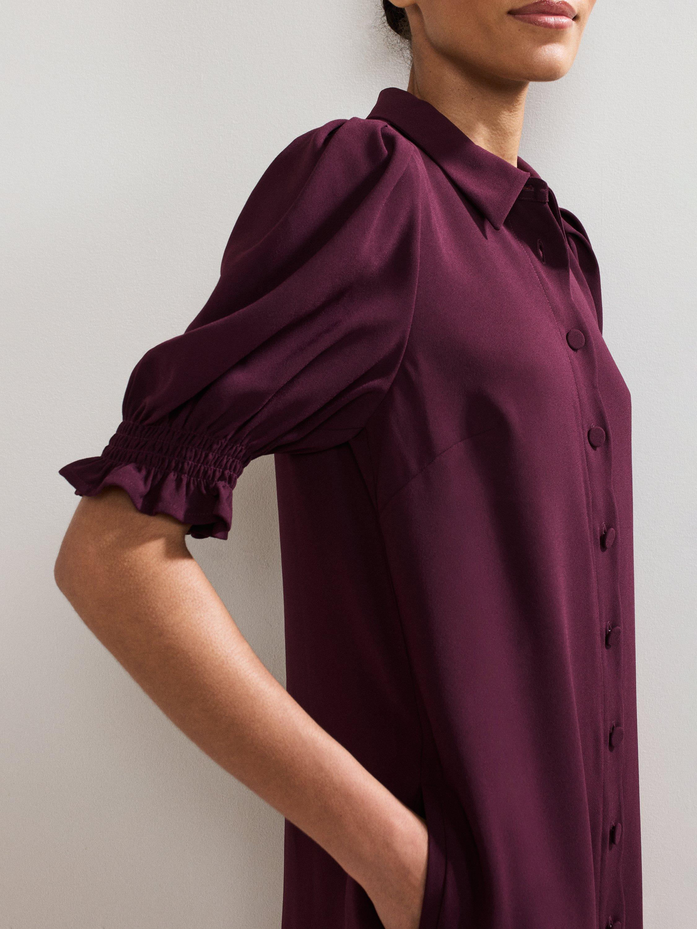 Product image 6 of 6, which shows Phase Eight Candice Scallop Shirt Dress, Burgundy, 6