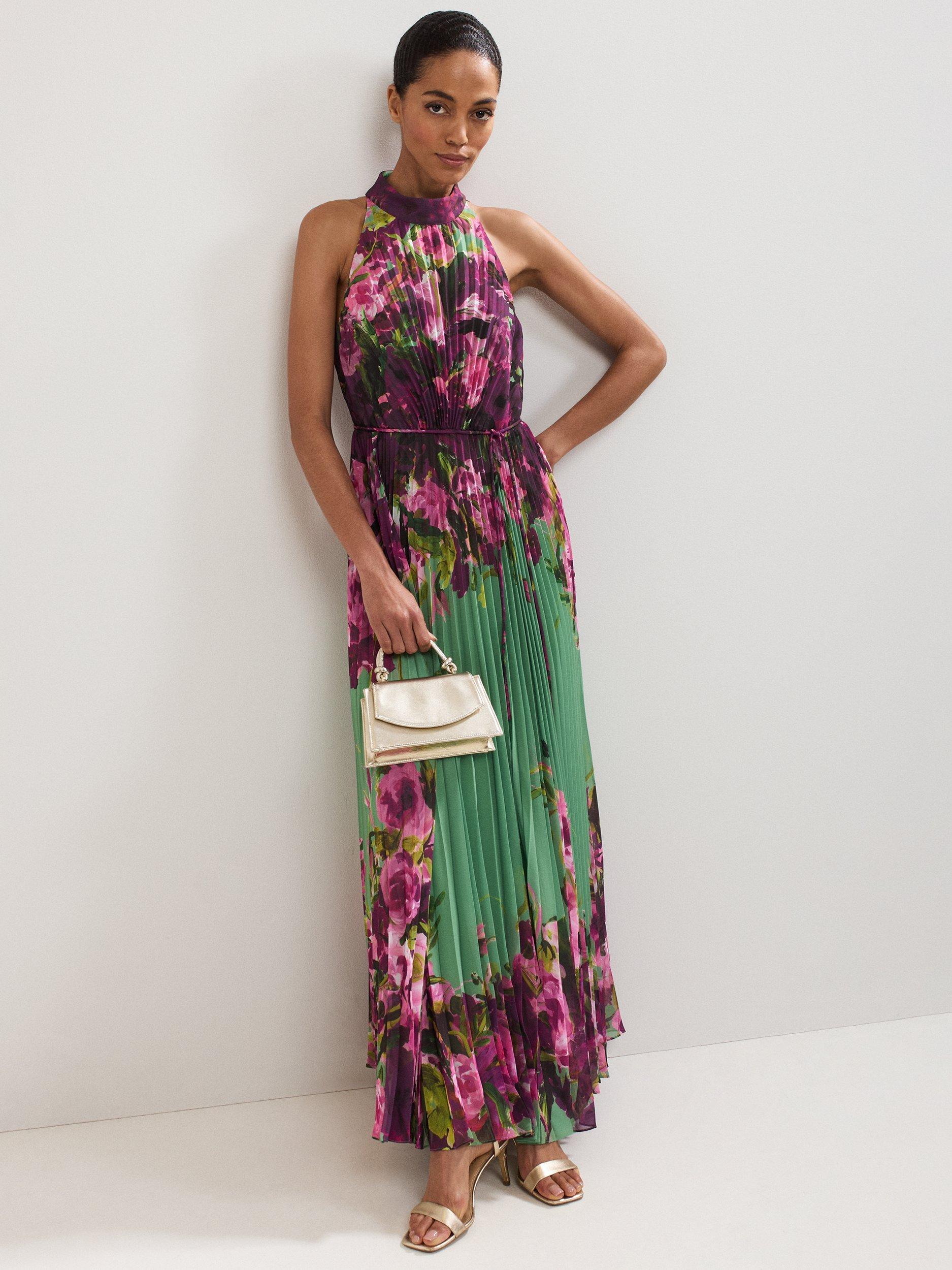Product image 1 of 10, which shows Phase Eight Petite Dahlia Halterneck Maxi Dress, Multi, 6