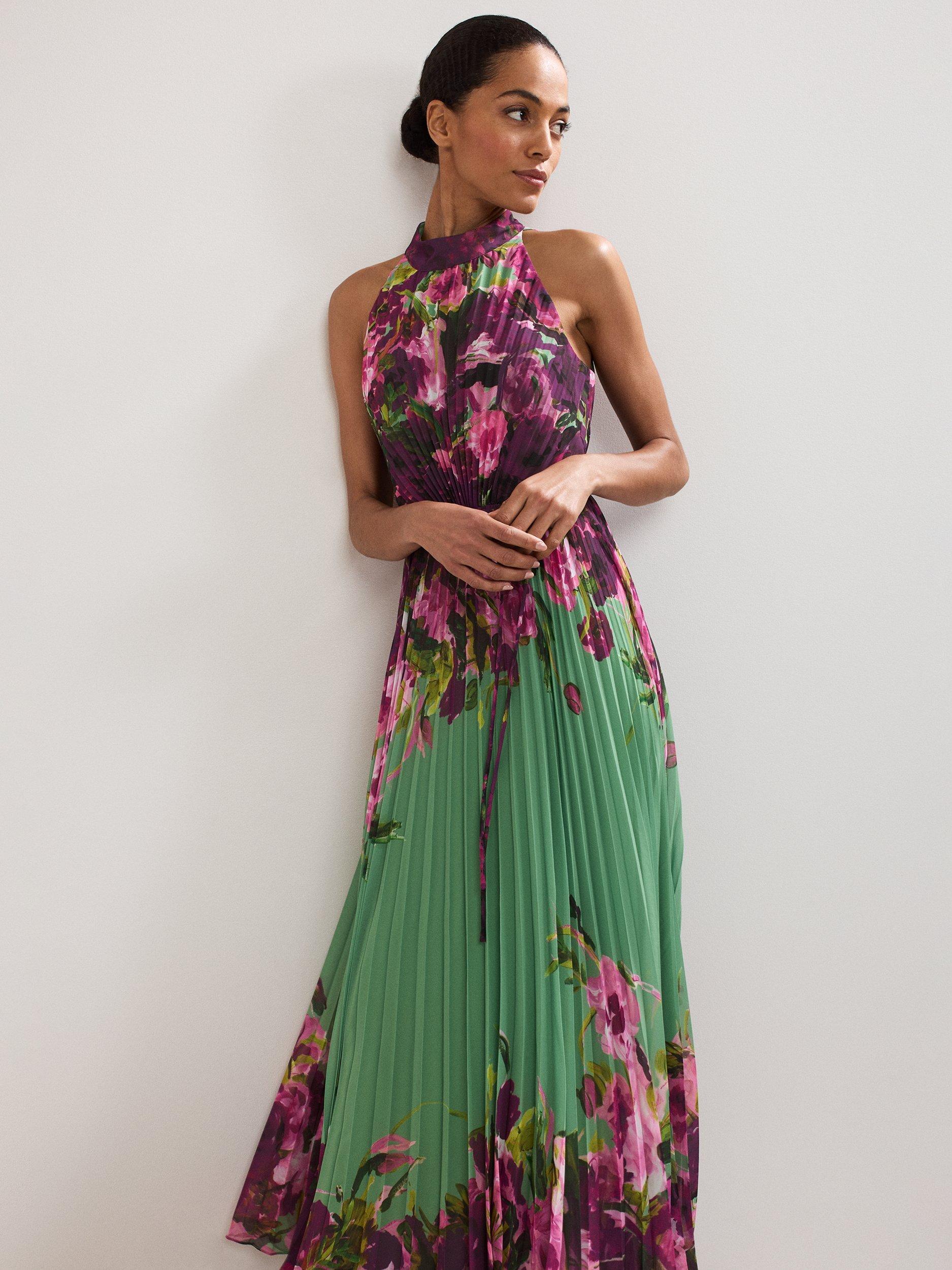 Product image 3 of 10, which shows Phase Eight Petite Dahlia Halterneck Maxi Dress, Multi, 6