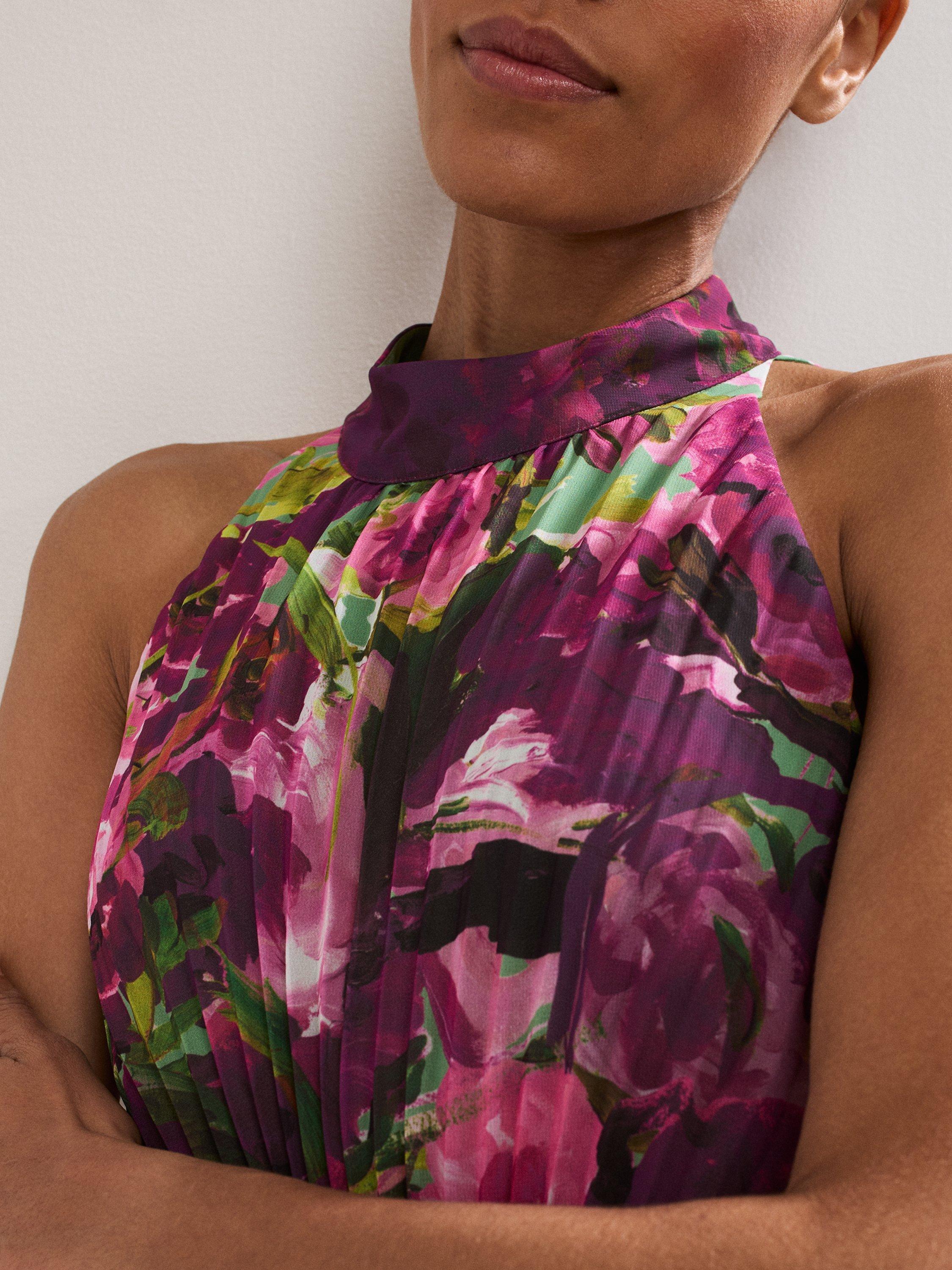 Product image 4 of 10, which shows Phase Eight Petite Dahlia Halterneck Maxi Dress, Multi, 6