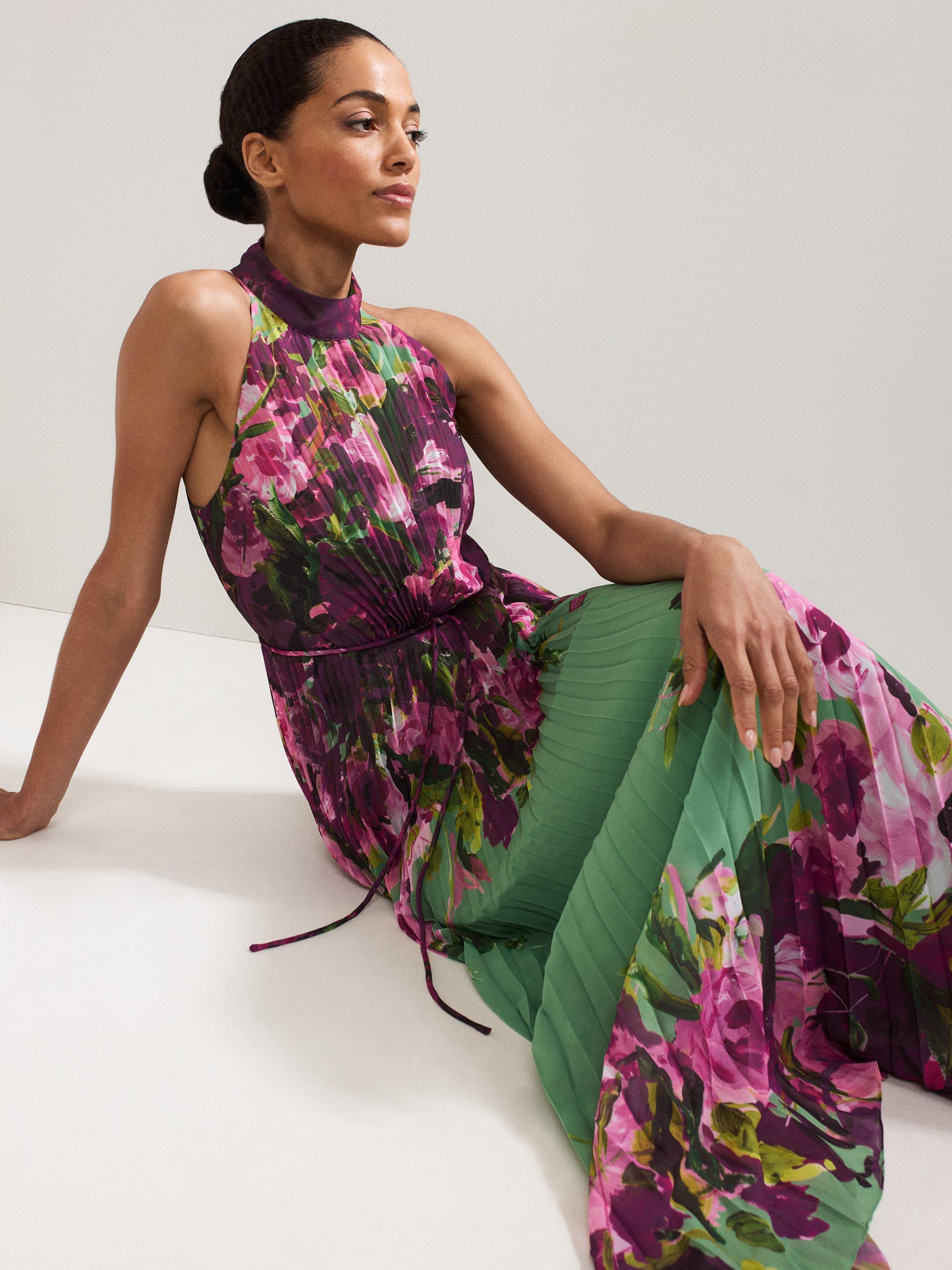 Product image 8 of 10, which shows Phase Eight Petite Dahlia Halterneck Maxi Dress, Multi, 6
