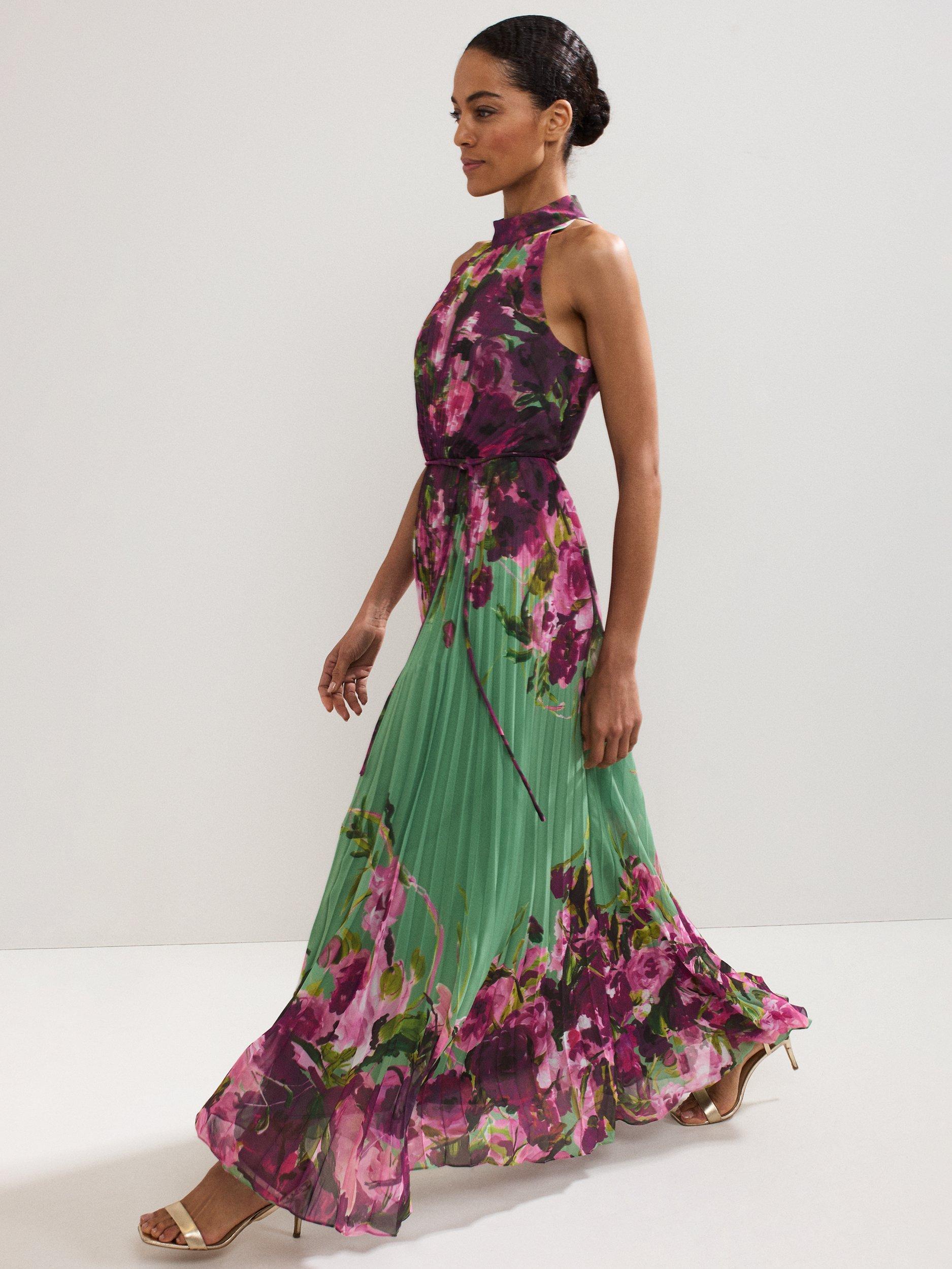 Product image 9 of 10, which shows Phase Eight Petite Dahlia Halterneck Maxi Dress, Multi, 6