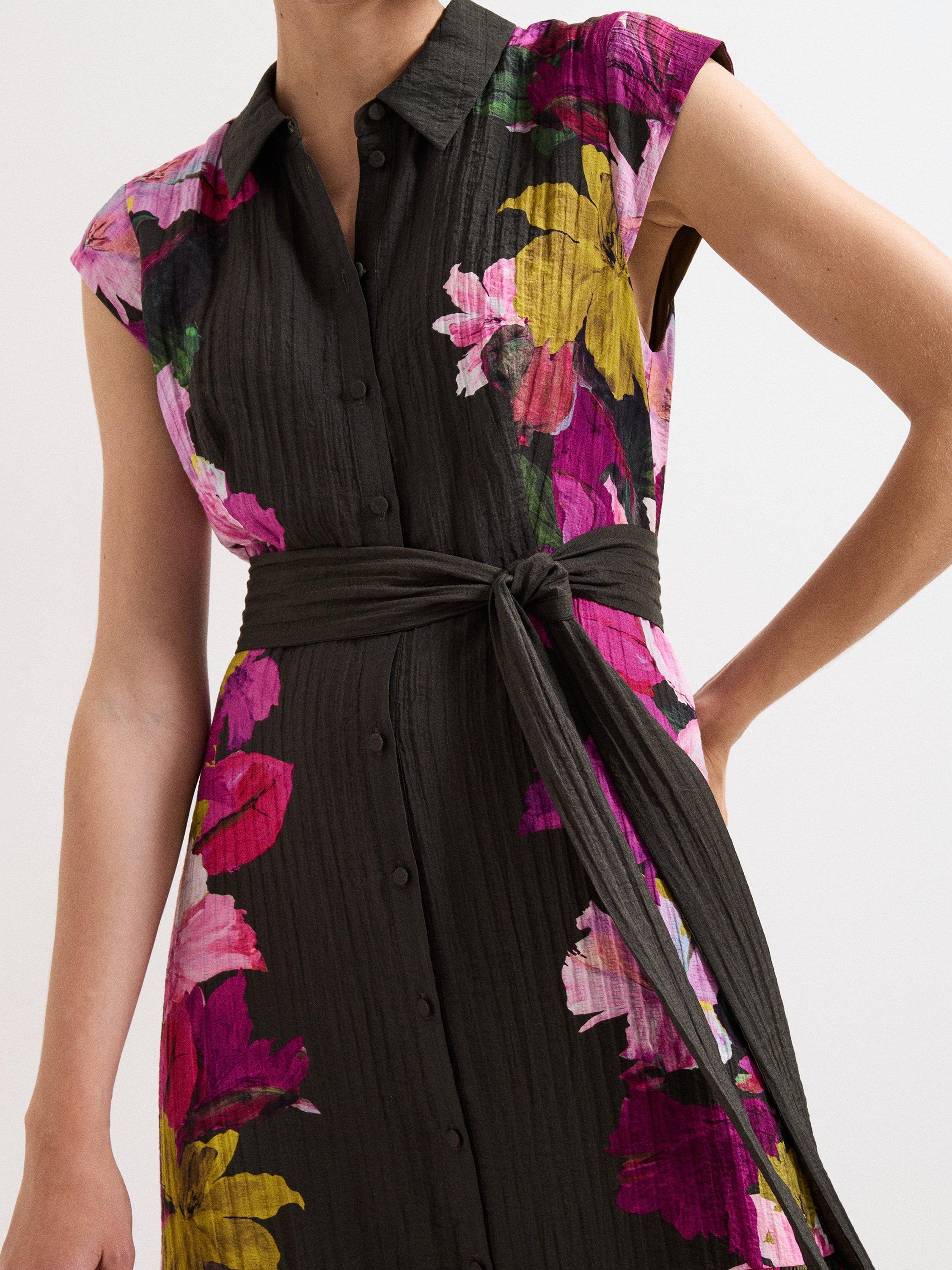 Product image 4 of 9, which shows Phase Eight Floral Tiered Robyn Midi Dress, Khaki/Multi, 10
