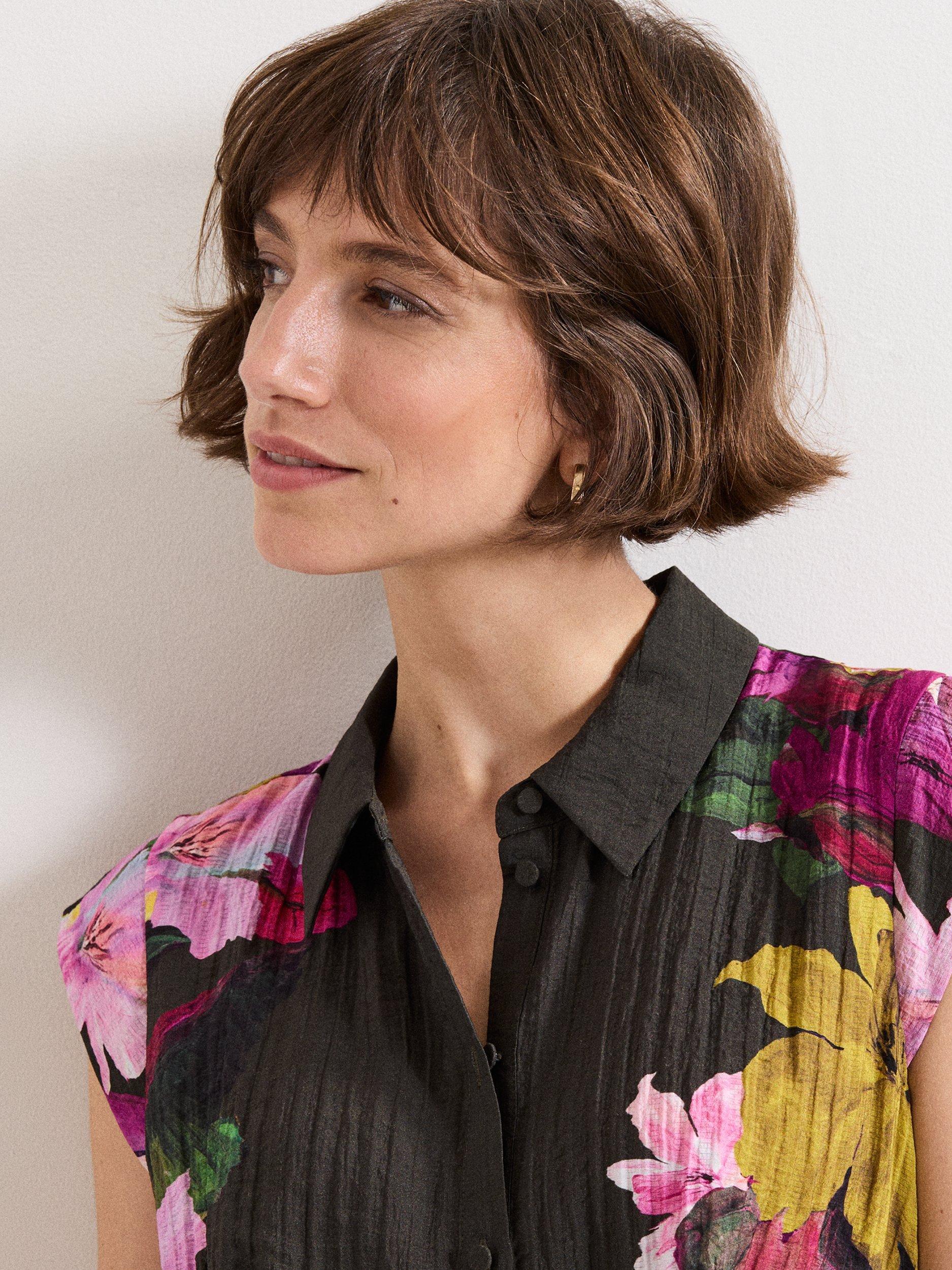 Product image 7 of 9, which shows Phase Eight Floral Tiered Robyn Midi Dress, Khaki/Multi, 10