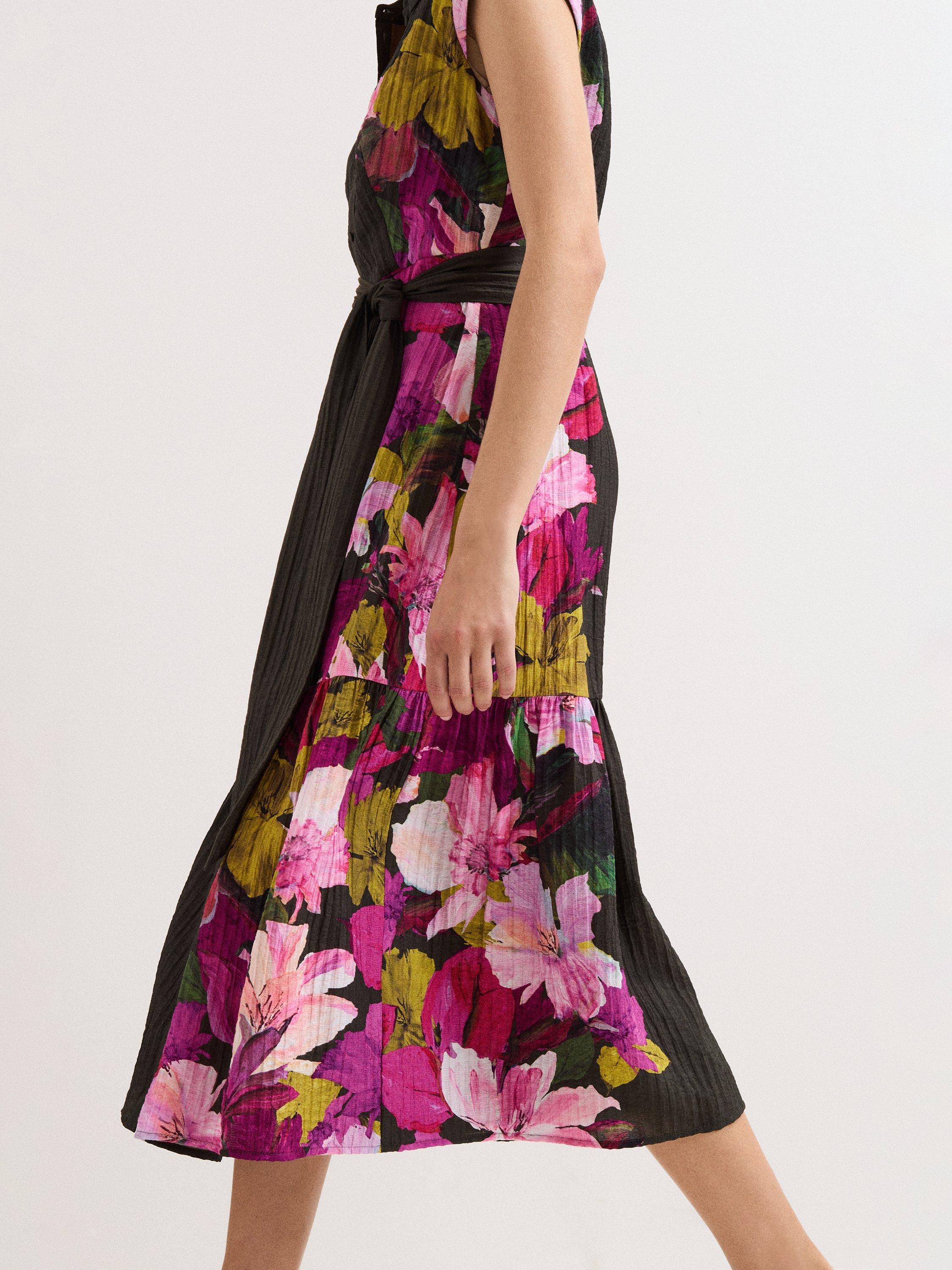 Product image 8 of 9, which shows Phase Eight Floral Tiered Robyn Midi Dress, Khaki/Multi, 10