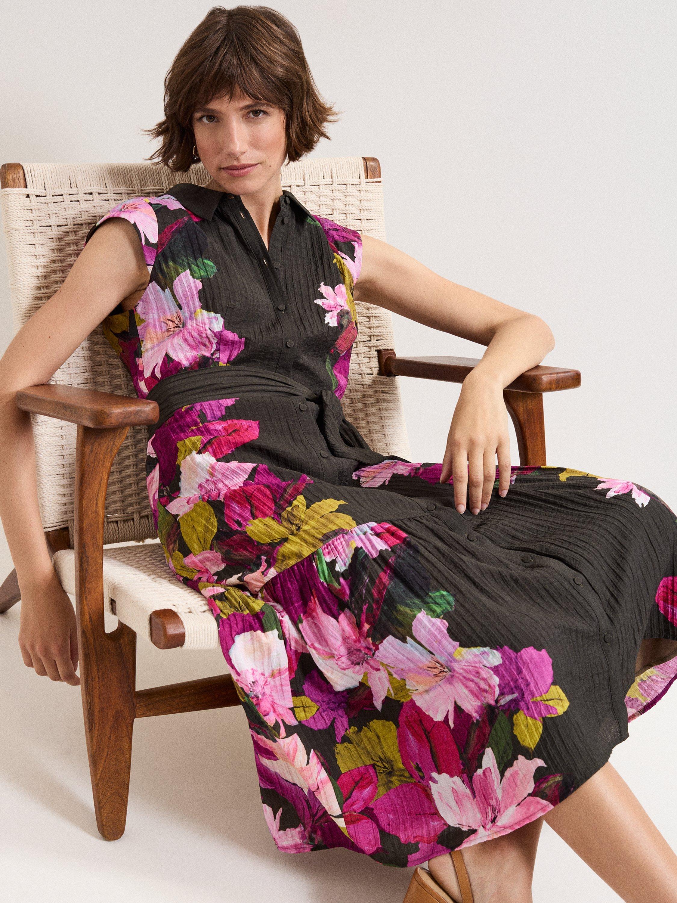 Product image 9 of 9, which shows Phase Eight Floral Tiered Robyn Midi Dress, Khaki/Multi, 10