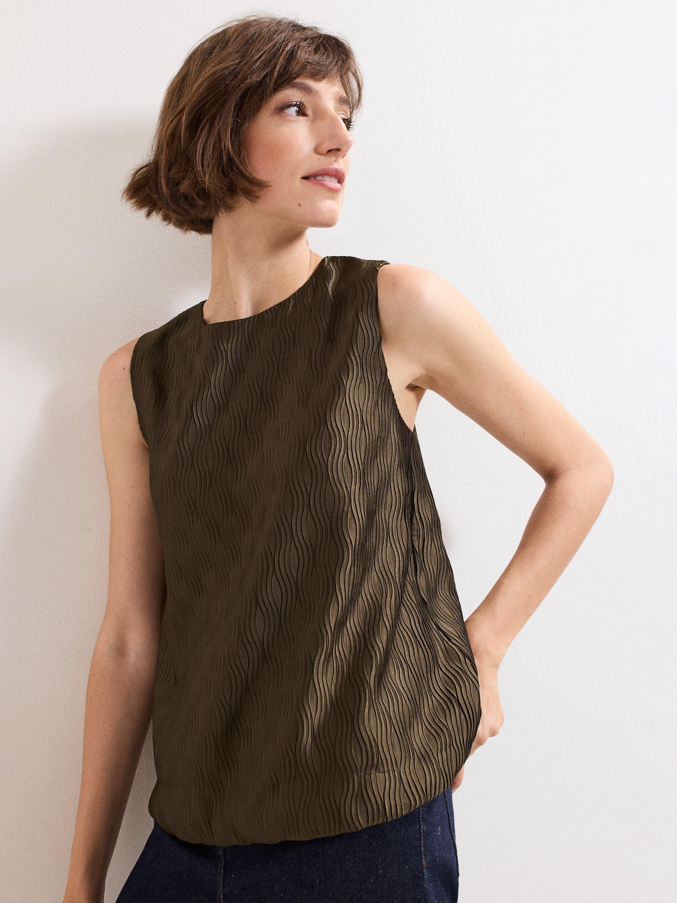 Product image 1 of 7, which shows Phase Eight Zula Bubble Hem Sleeveless Top, Khaki, 8