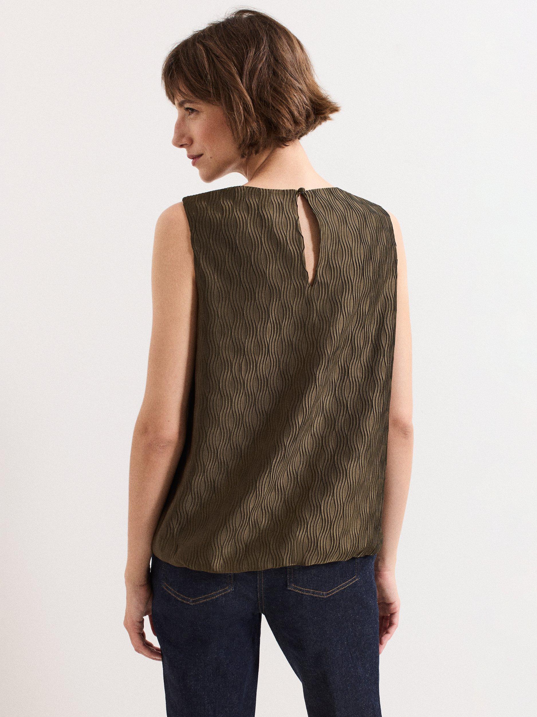 Product image 2 of 7, which shows Phase Eight Zula Bubble Hem Sleeveless Top, Khaki, 8