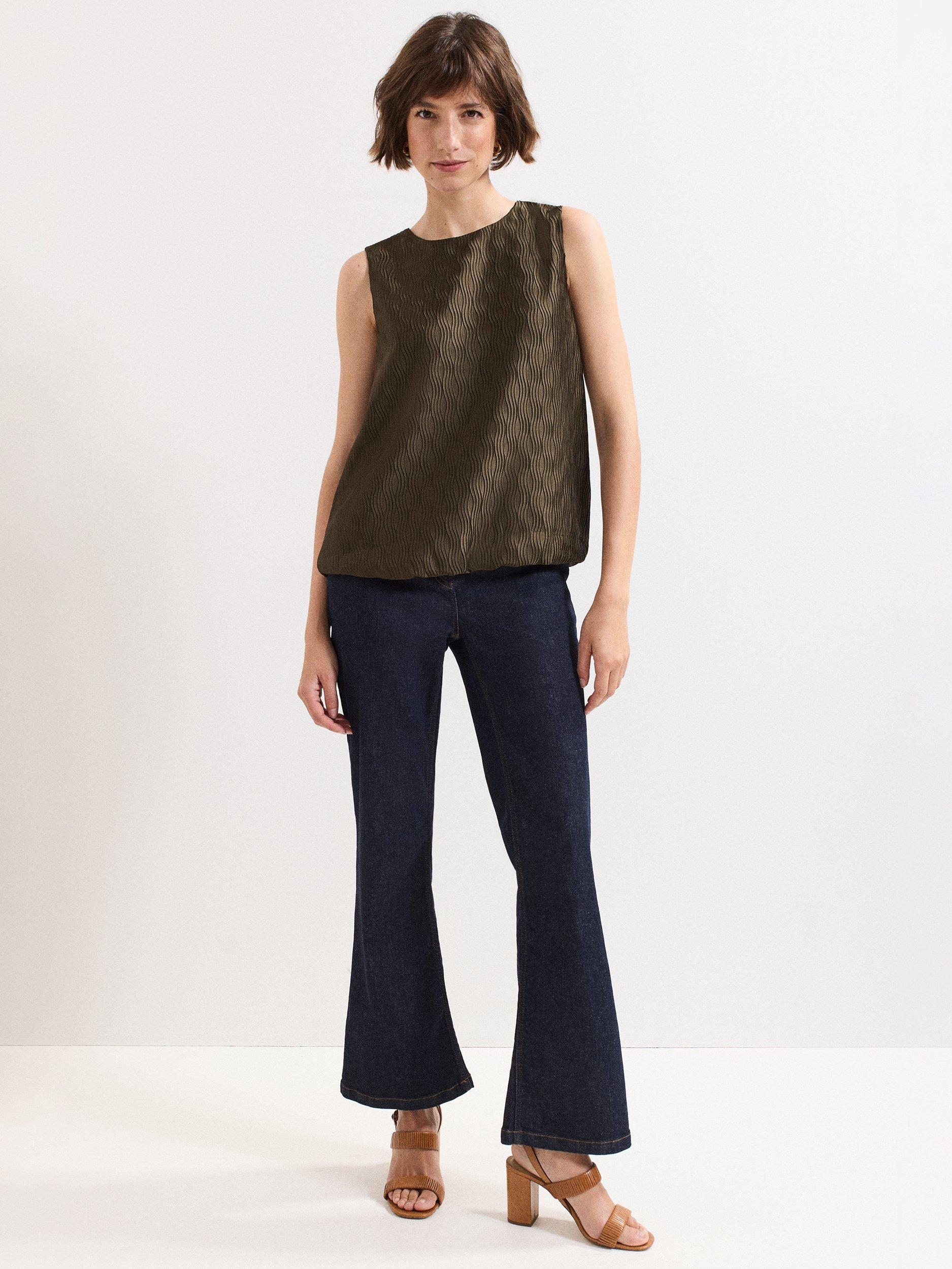 Product image 3 of 7, which shows Phase Eight Zula Bubble Hem Sleeveless Top, Khaki, 8