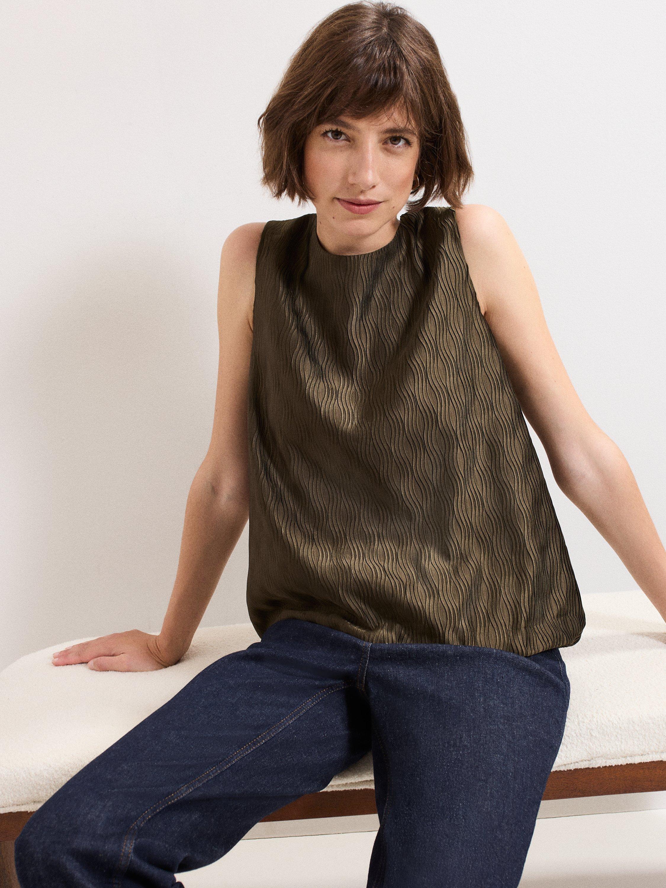 Product image 7 of 7, which shows Phase Eight Zula Bubble Hem Sleeveless Top, Khaki, 8
