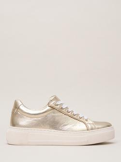 Phase Eight Lace-Up Metallic Leather Trainers, Gold