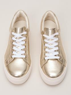 Phase Eight Lace-Up Metallic Leather Trainers - view 2, Gold
