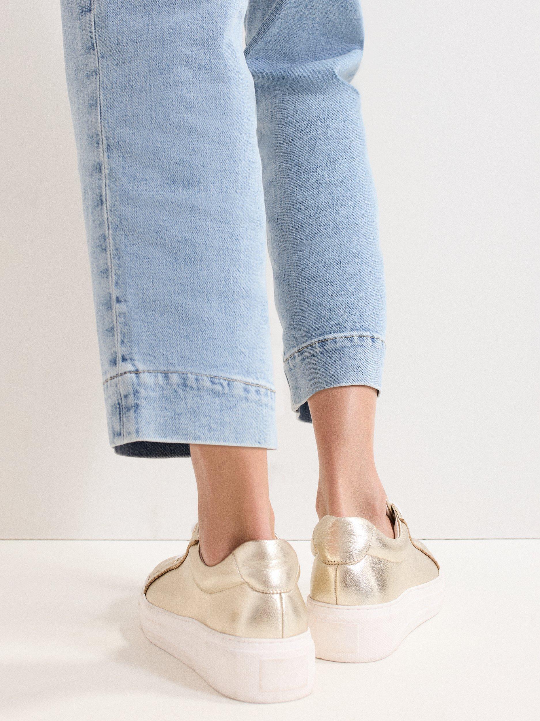 Product image 9 of 9, which shows Phase Eight Lace-Up Metallic Leather Trainers, Gold, 3