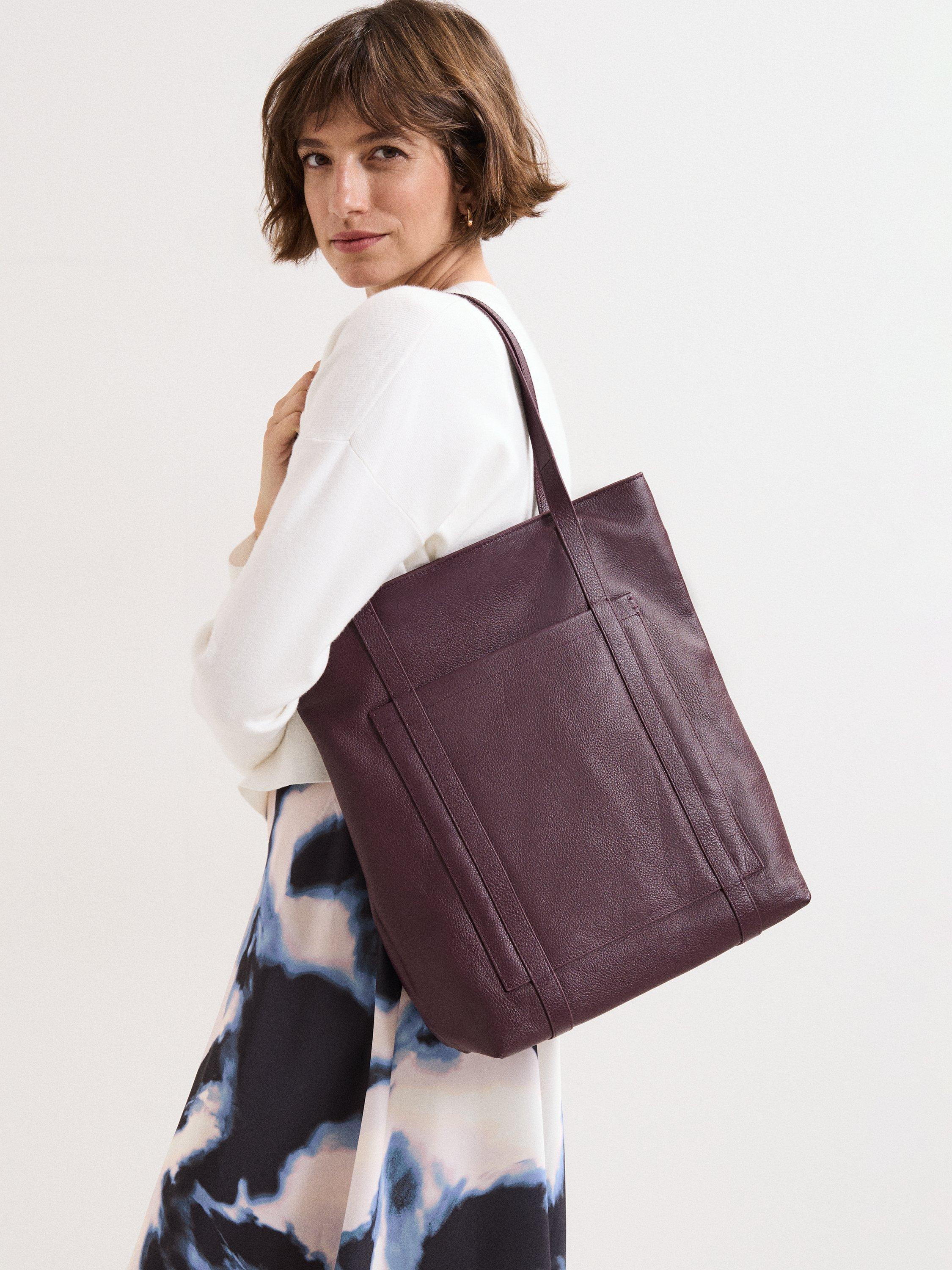 Product image 5 of 7, which shows Phase Eight Leather Tote Bag, Dark Red