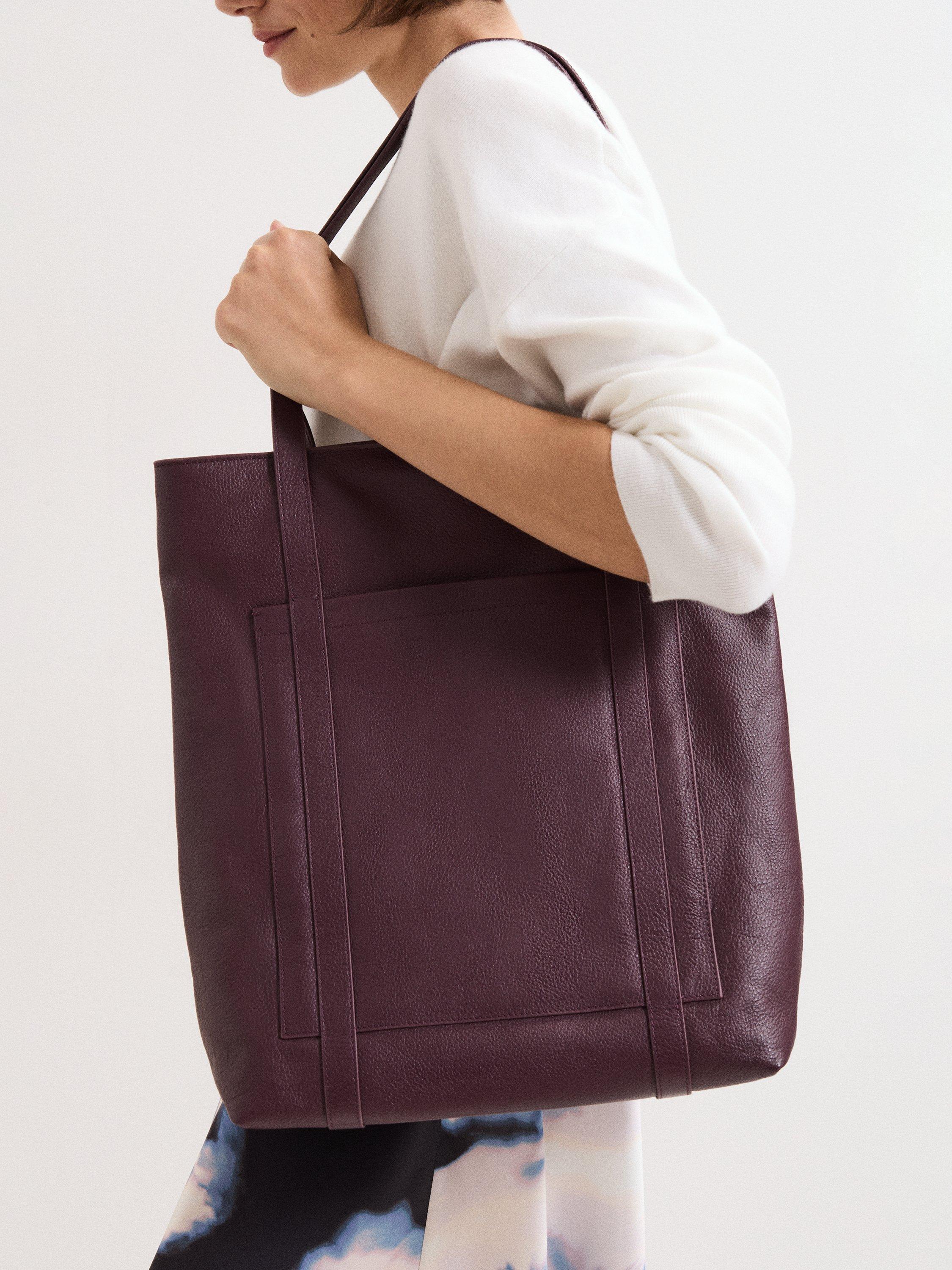 Product image 6 of 7, which shows Phase Eight Leather Tote Bag, Dark Red