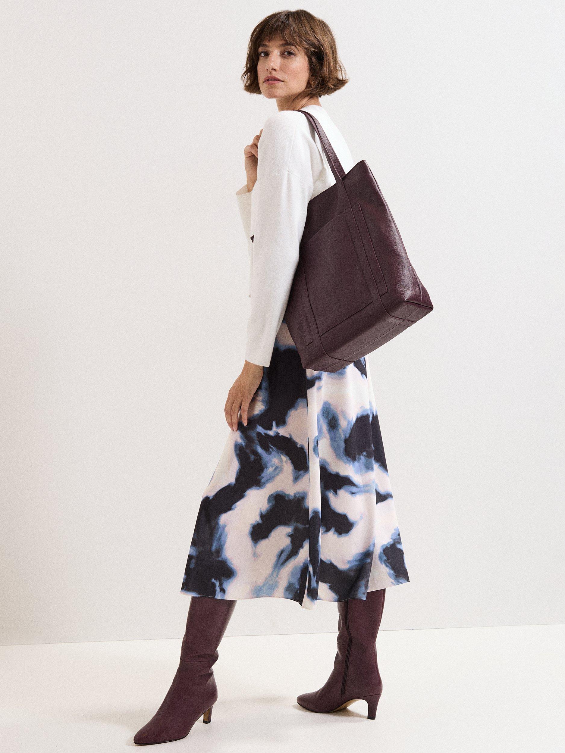 Product image 7 of 7, which shows Phase Eight Leather Tote Bag, Dark Red