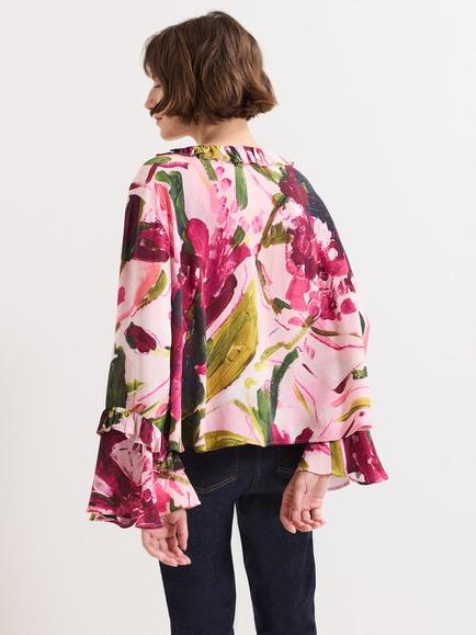Phase Eight Petite Fluted Sleeve Floral Blouse, Multi - view 2, Multi