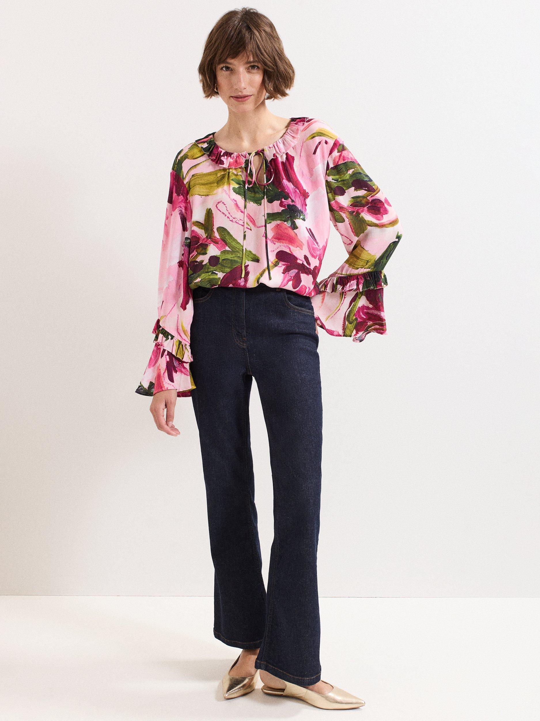 Product image 3 of 7, which shows Phase Eight Petite Fluted Sleeve Floral Blouse, Multi, 6