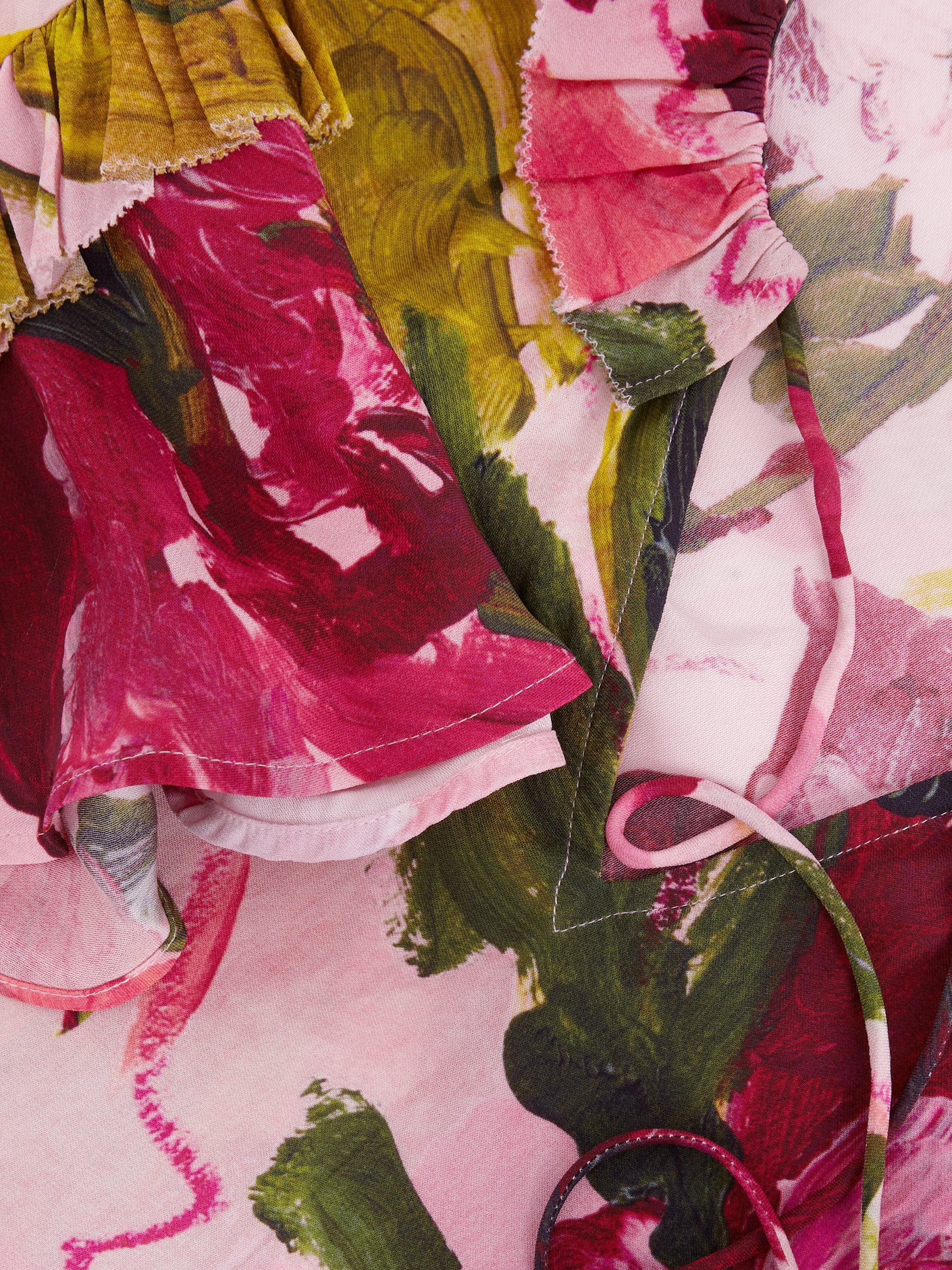 Product image 6 of 7, which shows Phase Eight Petite Fluted Sleeve Floral Blouse, Multi, 6