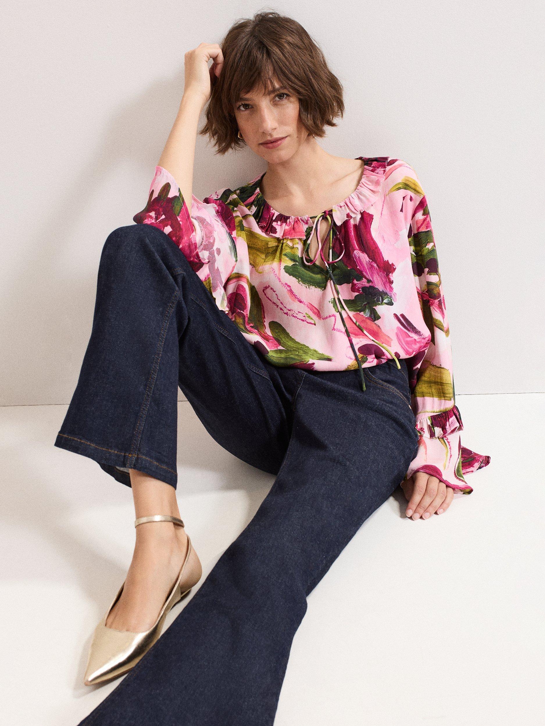 Product image 7 of 7, which shows Phase Eight Petite Fluted Sleeve Floral Blouse, Multi, 6