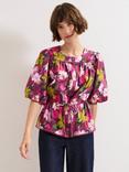 Phase Eight Pia Short Sleeve Floral Cotton Blend Blouse, Multi