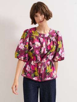 Phase Eight Pia Short Sleeve Floral Cotton Blend Blouse, Multi, Multi