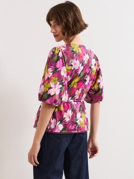 Phase Eight Pia Short Sleeve Floral Cotton Blend Blouse, Multi - view 2, Multi