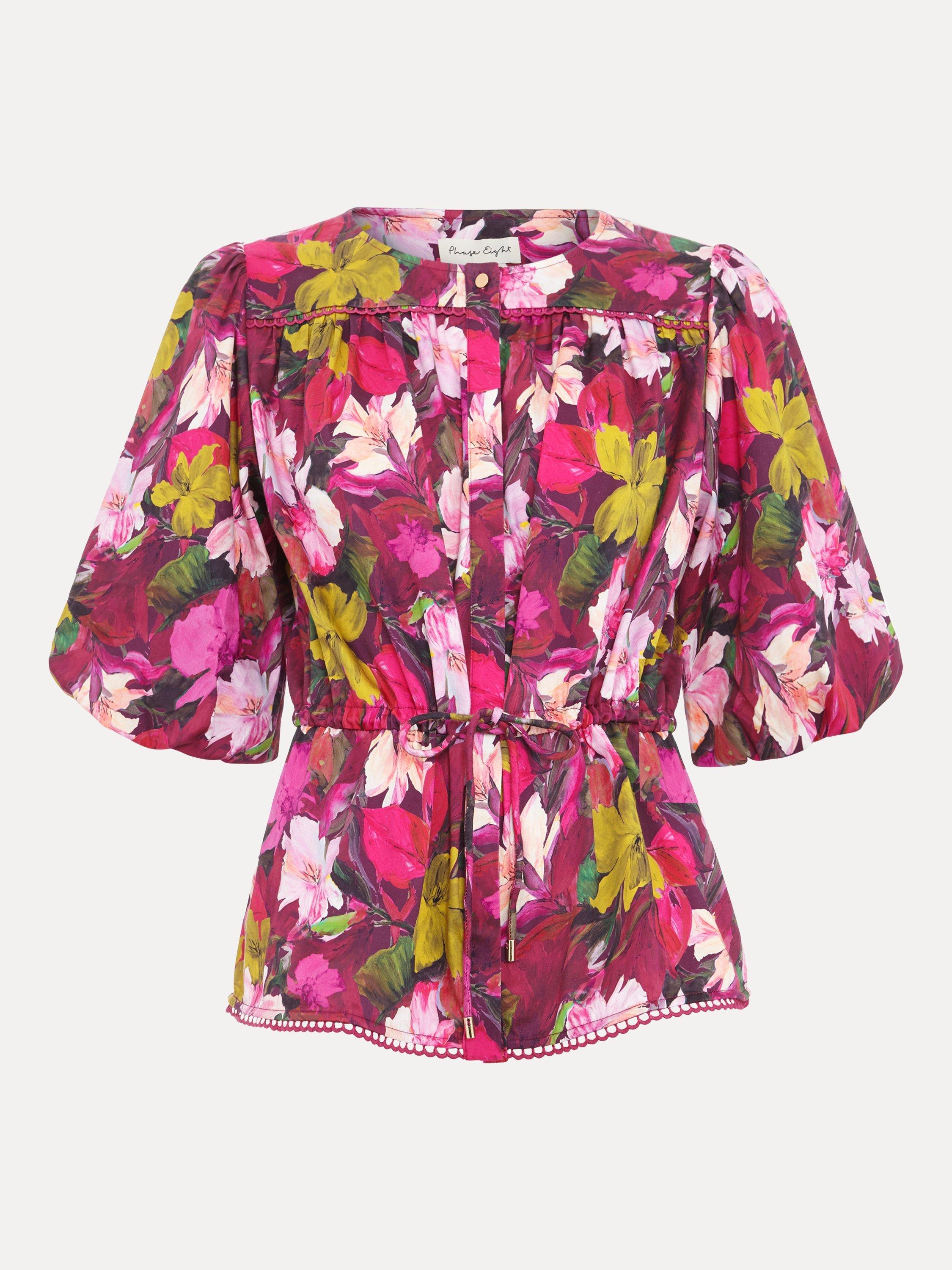 Product image 5 of 8, which shows Phase Eight Pia Short Sleeve Floral Cotton Blend Blouse, Multi, 8
