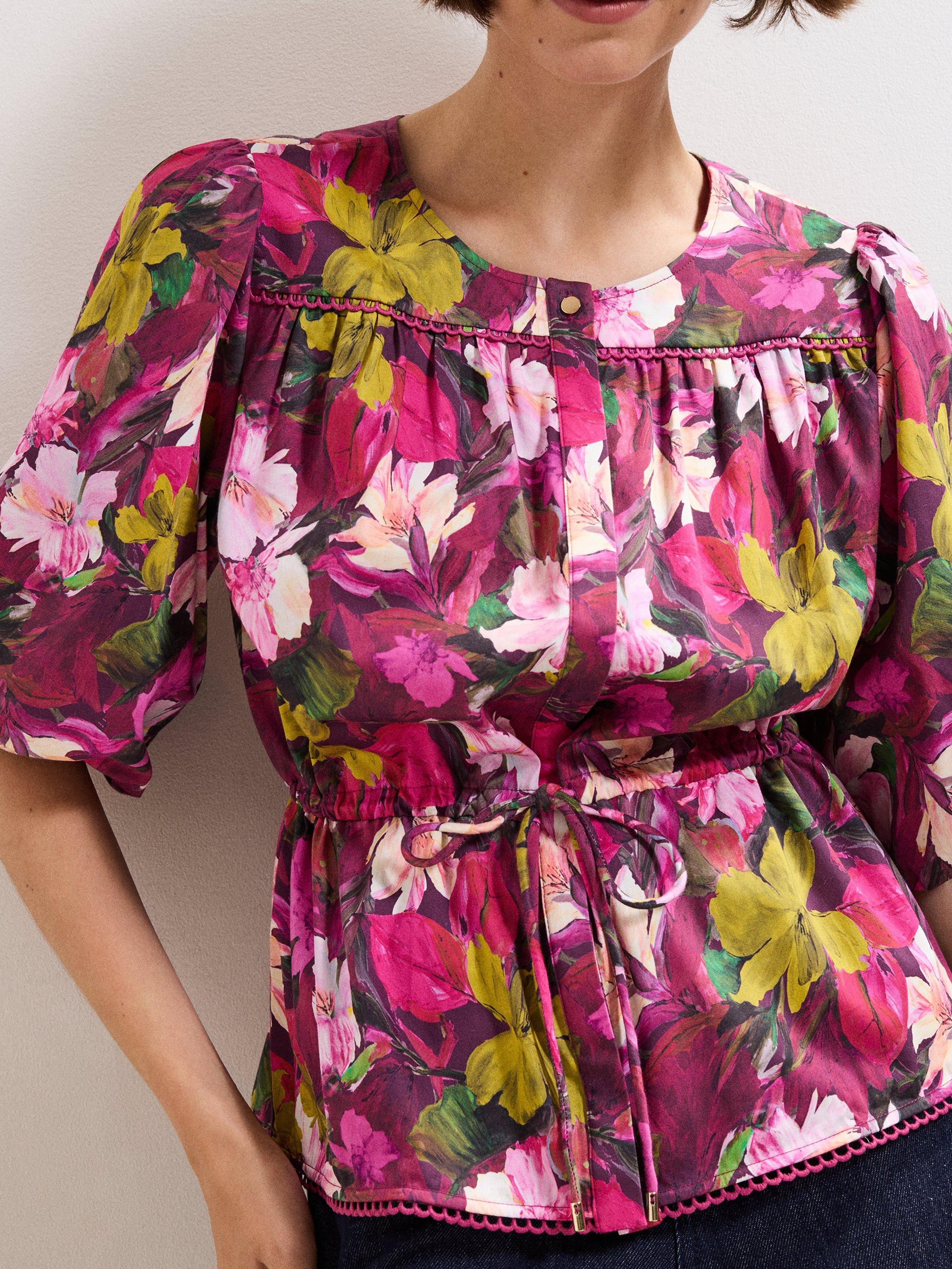 Product image 7 of 8, which shows Phase Eight Pia Short Sleeve Floral Cotton Blend Blouse, Multi, 8