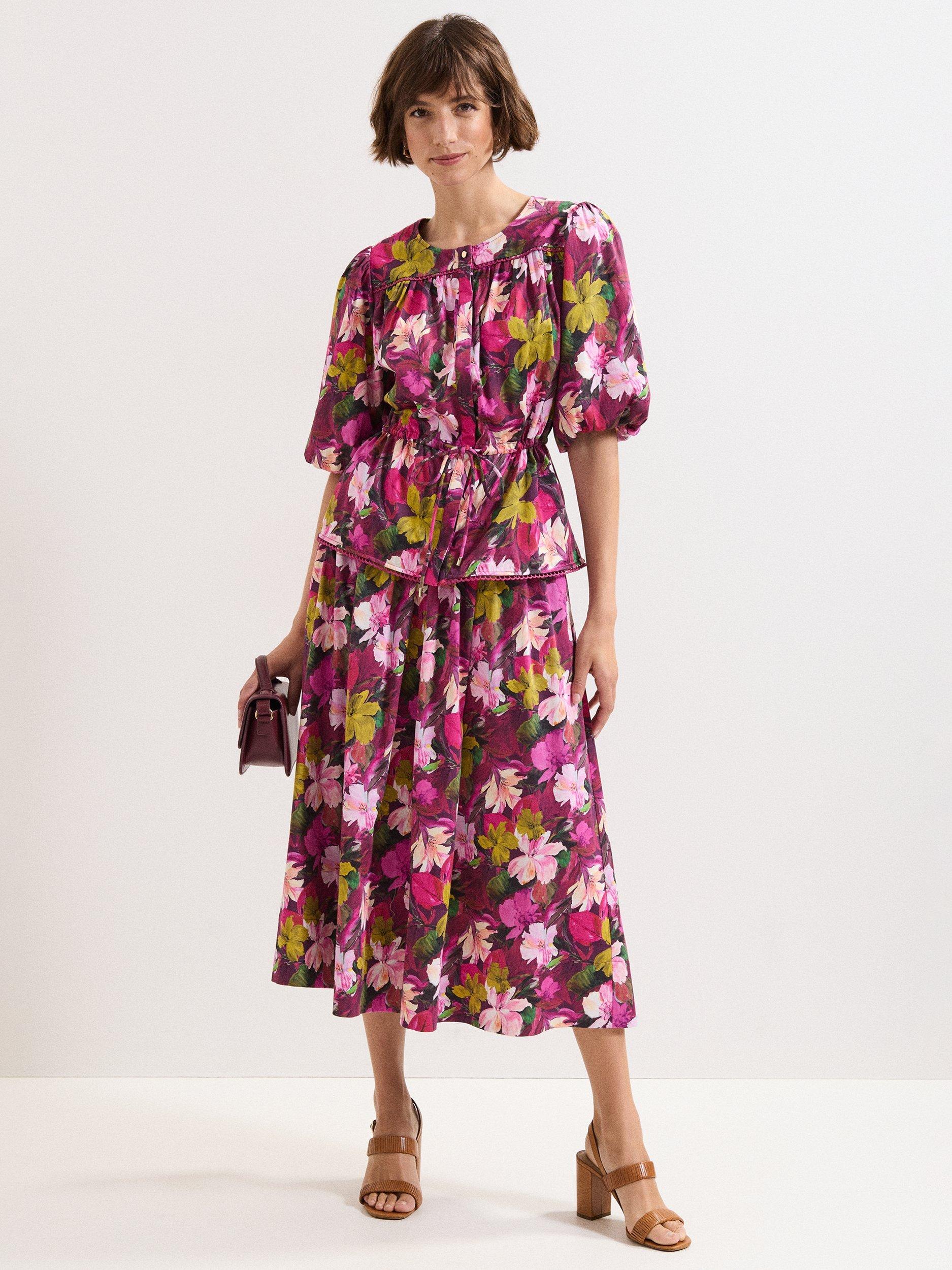 Product image 8 of 8, which shows Phase Eight Pia Short Sleeve Floral Cotton Blend Blouse, Multi, 8